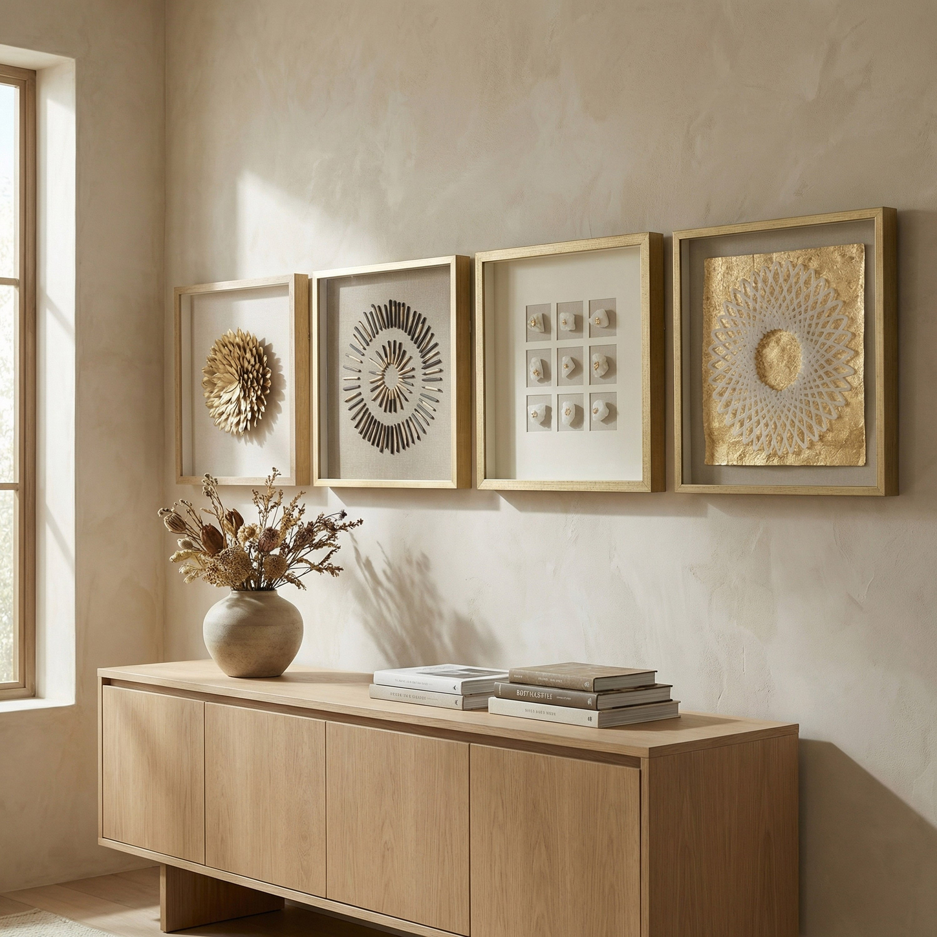 Olivia Luxe Wooden Feather Shadow Box  - 60x60 cm-hbxdiningroom-walldecor-wallart-image-5