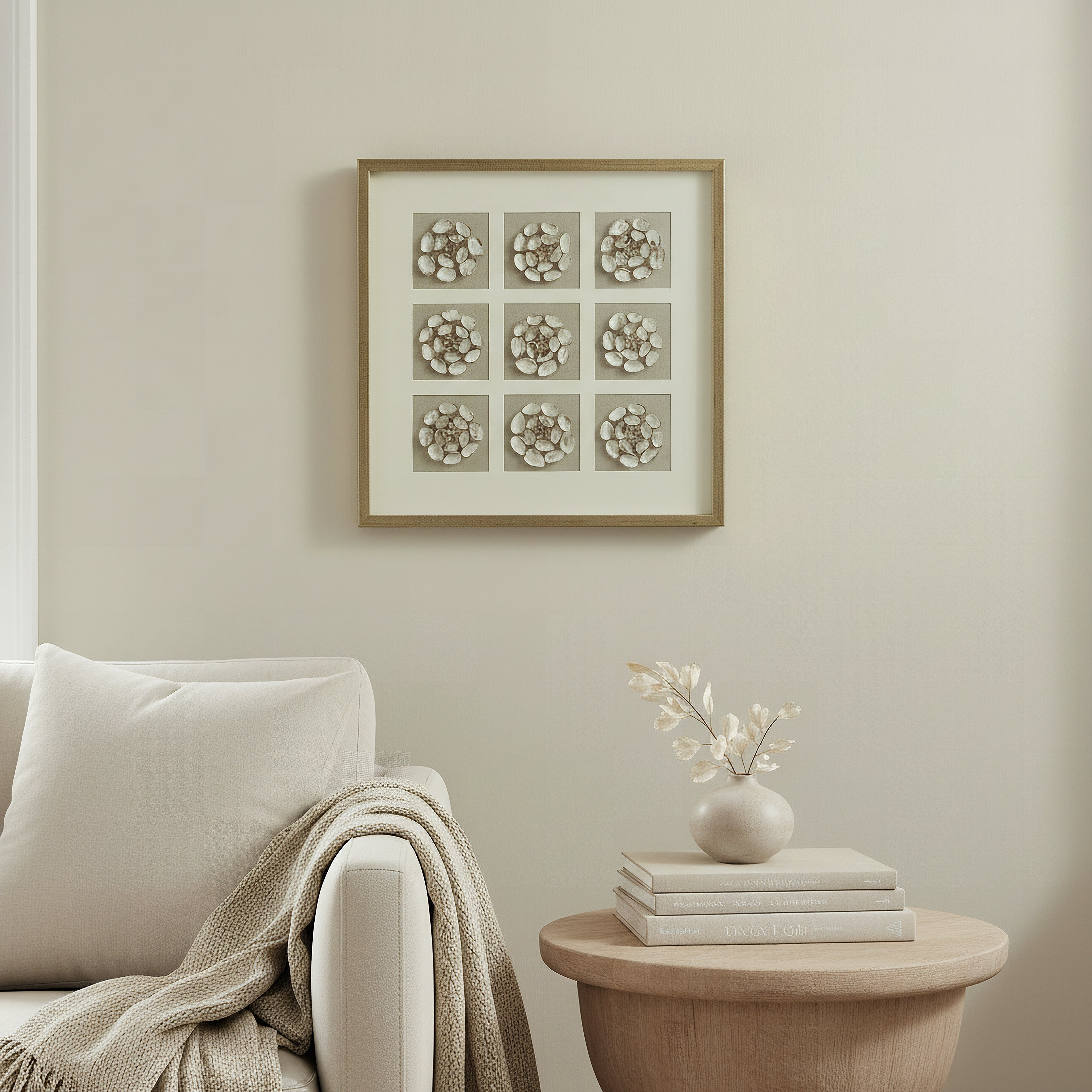 Aurum Olivia Luxe Shell Shadow Box with Frame - 60x60 cm-hbxdiningroom-walldecor-wallart-image-4