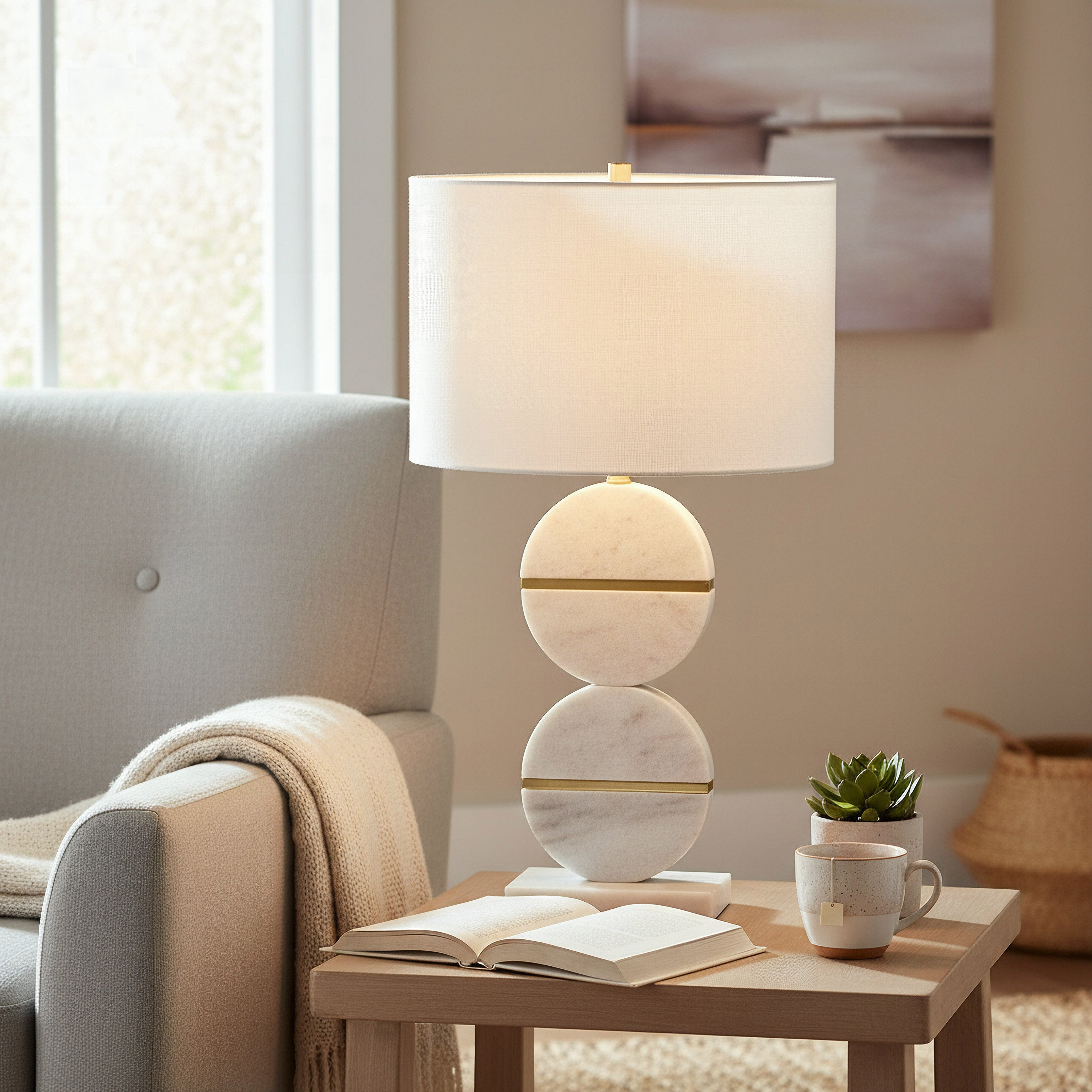 Pearson Marble Table Lamp with Metal Accent and Linen Shade - 43x68.5 cm-hbxbedroom-lighting-tablelamps-image-5
