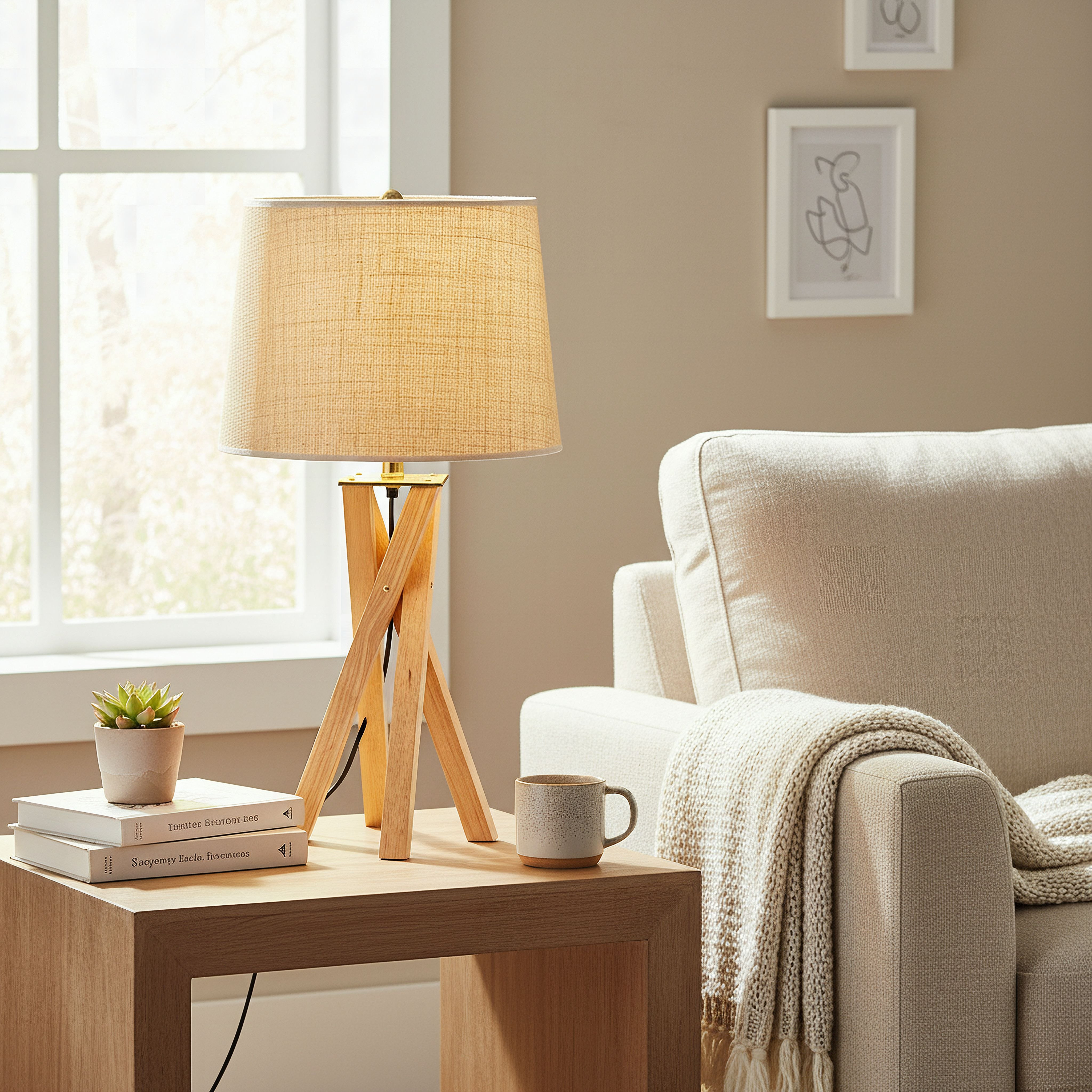 Pearson Solid Wood Tripod Lamp with Linen Shade - 30x68.5 cm-hbxbedroom-lighting-tablelamps-image-5