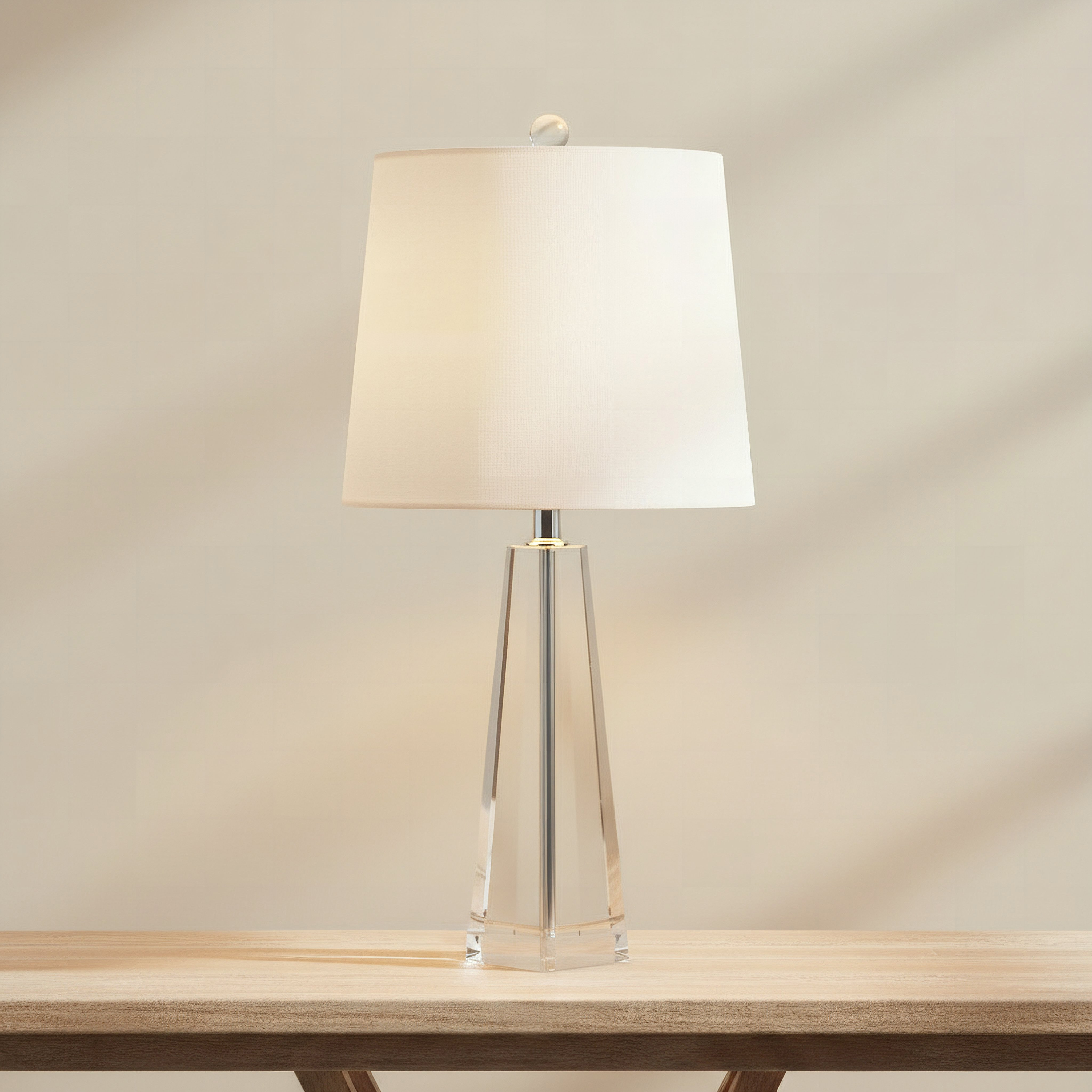 Pearson Crystal Table Lamp with Linen Shade - 25x63.5 cm-hbxbedroom-lighting-tablelamps-image-2