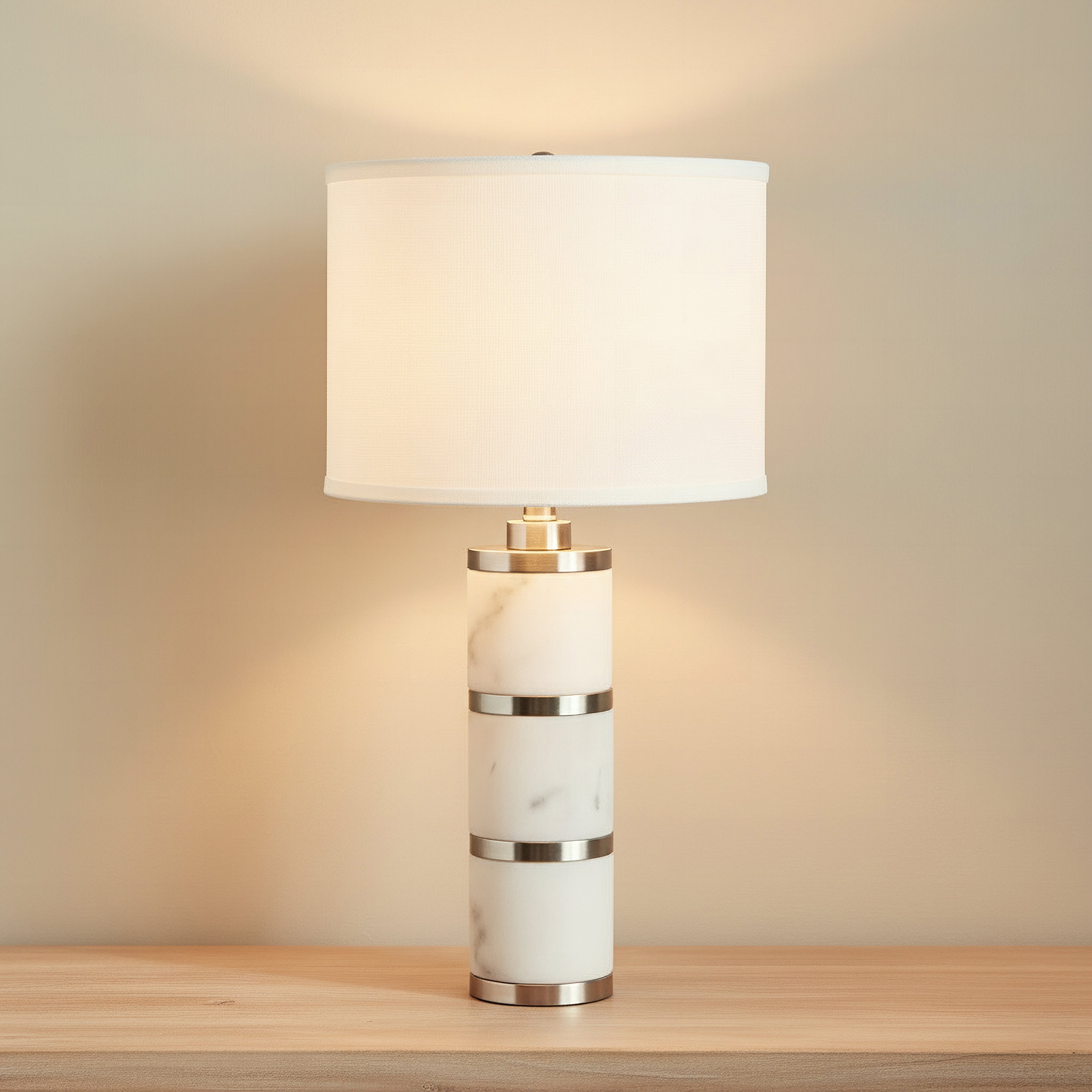 Pearson Marble and Metal Table Lamp with Linen Shade - 35x62 cm-hbxbedroom-lighting-tablelamps-image-2