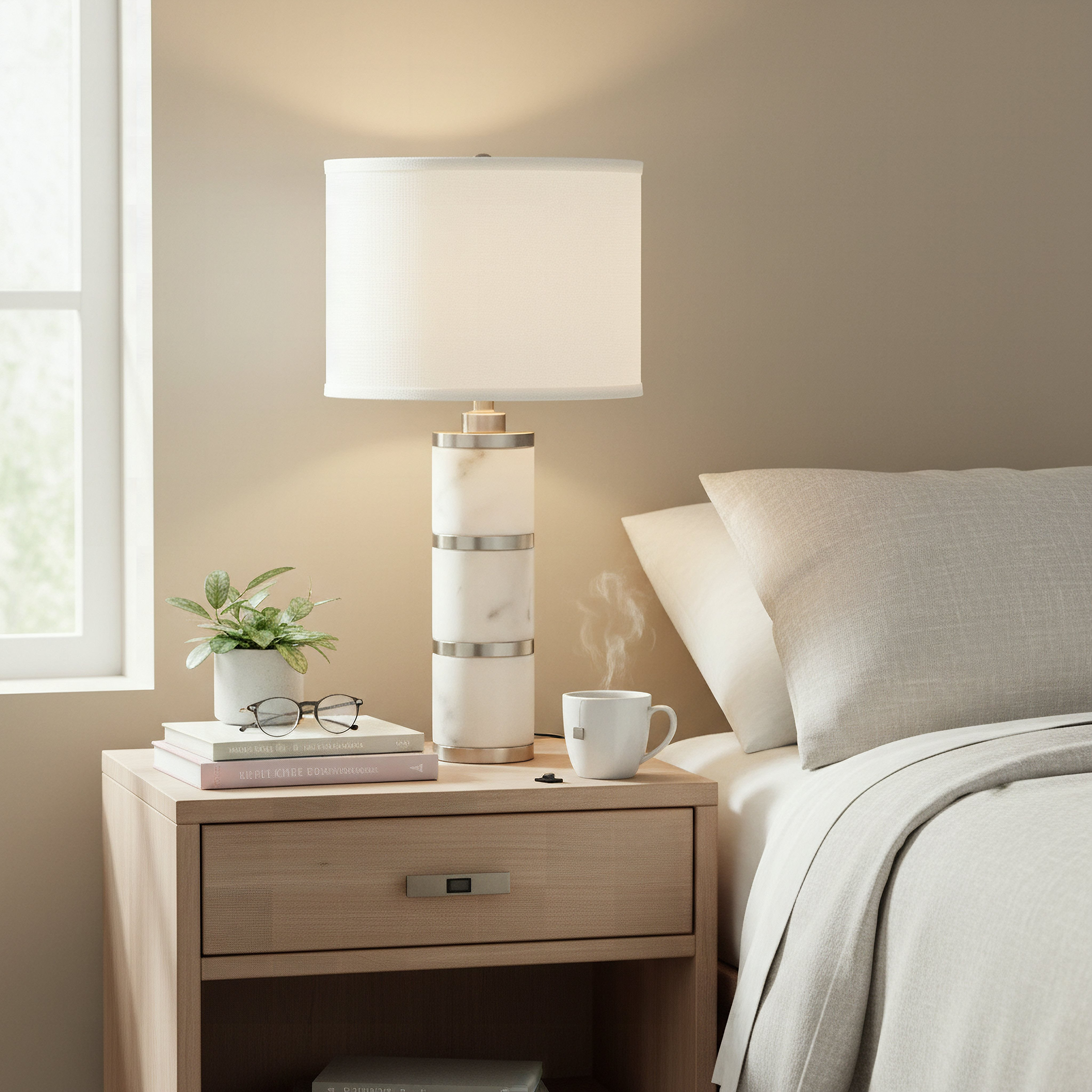 Pearson Marble and Metal Table Lamp with Linen Shade - 35x62 cm-hbxbedroom-lighting-tablelamps-image-5