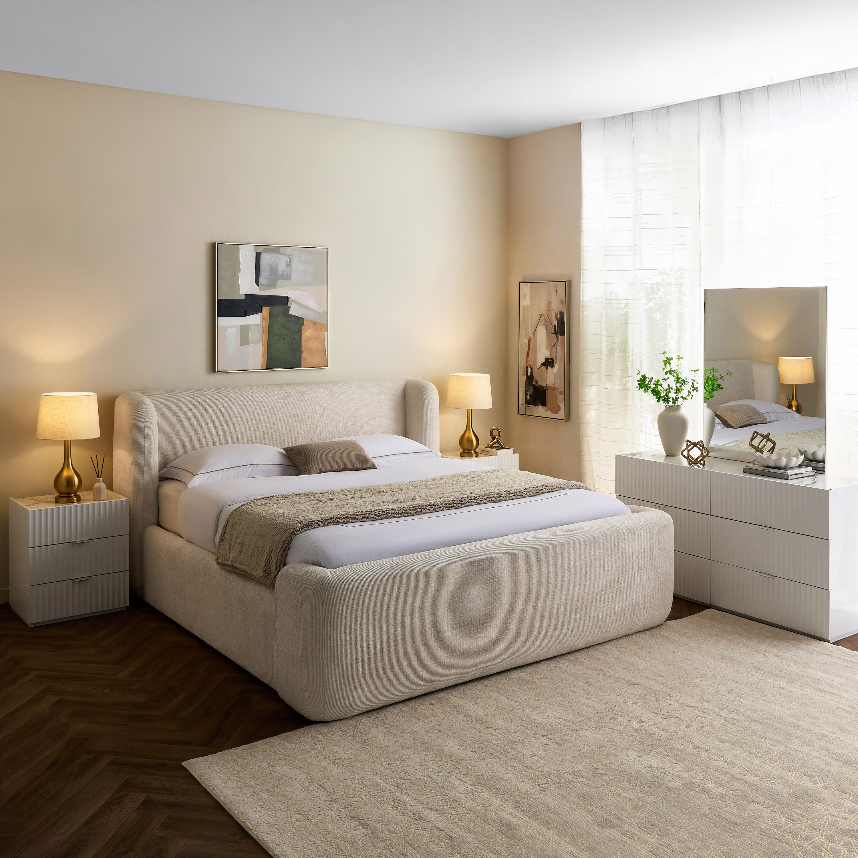 Arctic Upholstered Hydraulic Storage Sintered Stone 5-Piece  King Bedroom Set - 180x200 cm-hbxbedroom-bedsandbedsets-bedroomsets-king-image-1
