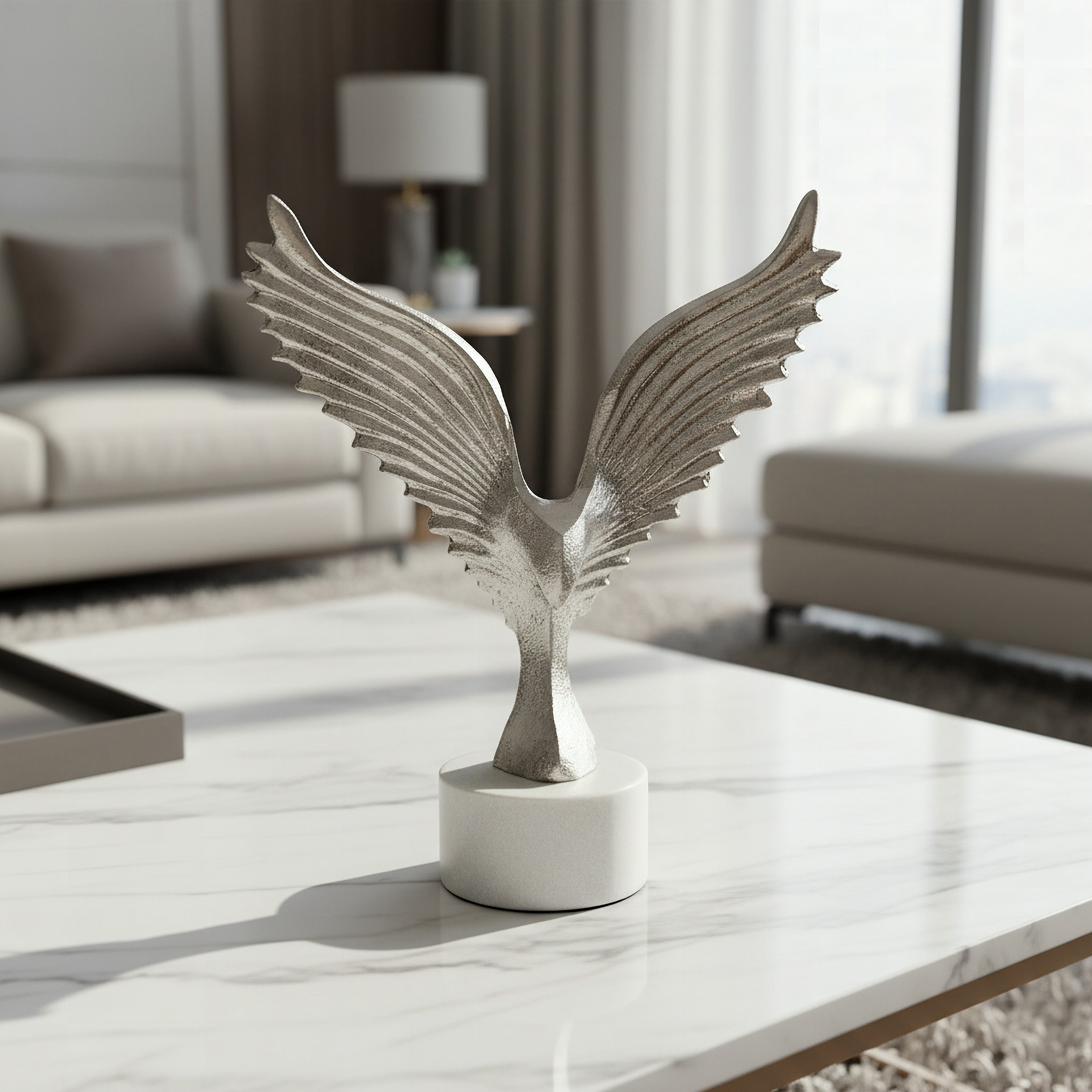 قطعة ديكور نسر ألومنيوم بقاعدة رخام ستافورد ليڤ من أوروم - 27x10x31 سم-hbxhomeware-homedecor-figurinesandornaments-image-1