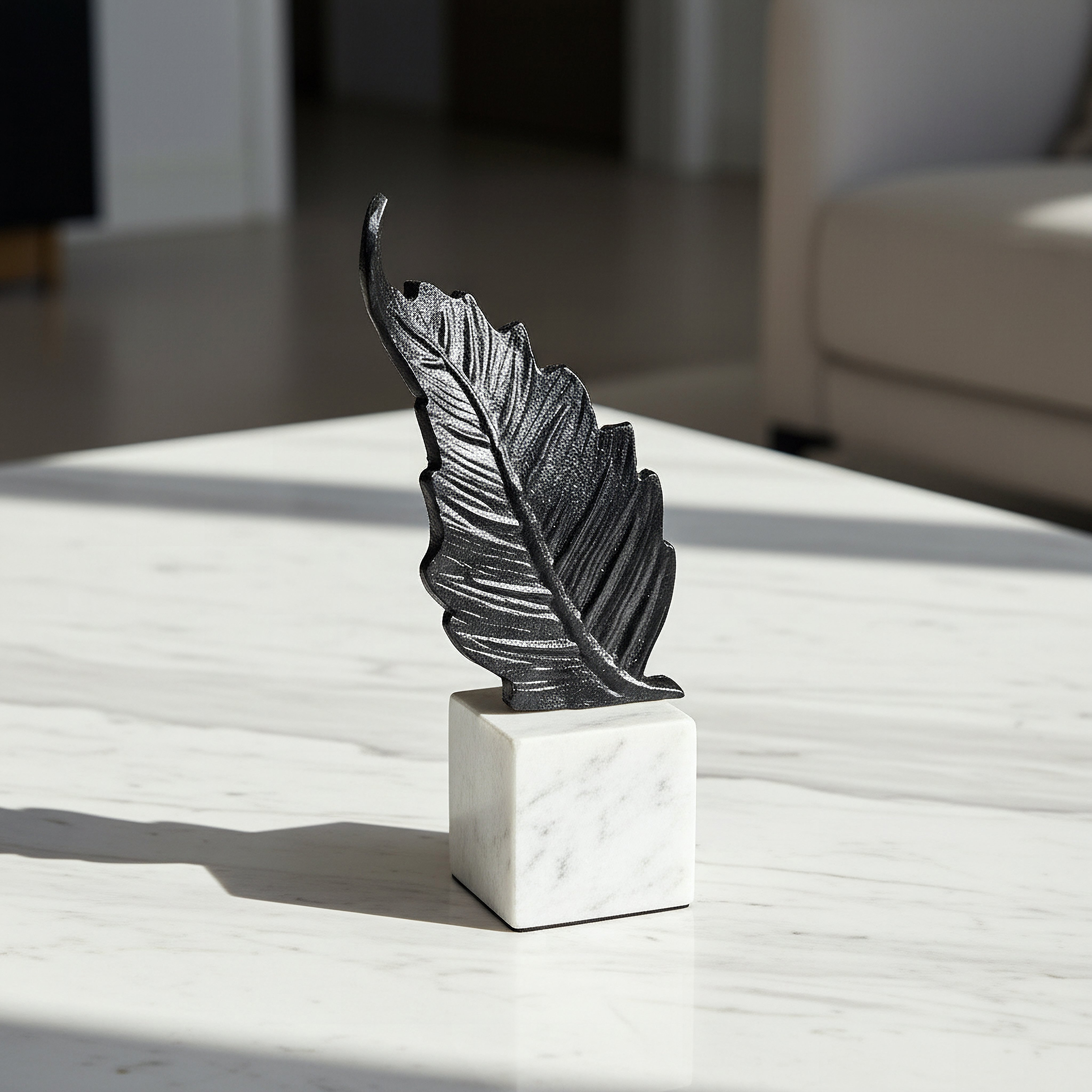 Monochrome Stafford Liv Aluminium Fern Leaf Decor Accent with Marble Base - 14x8x28 cm-hbxhomeware-homedecor-figurinesandornaments-image-1