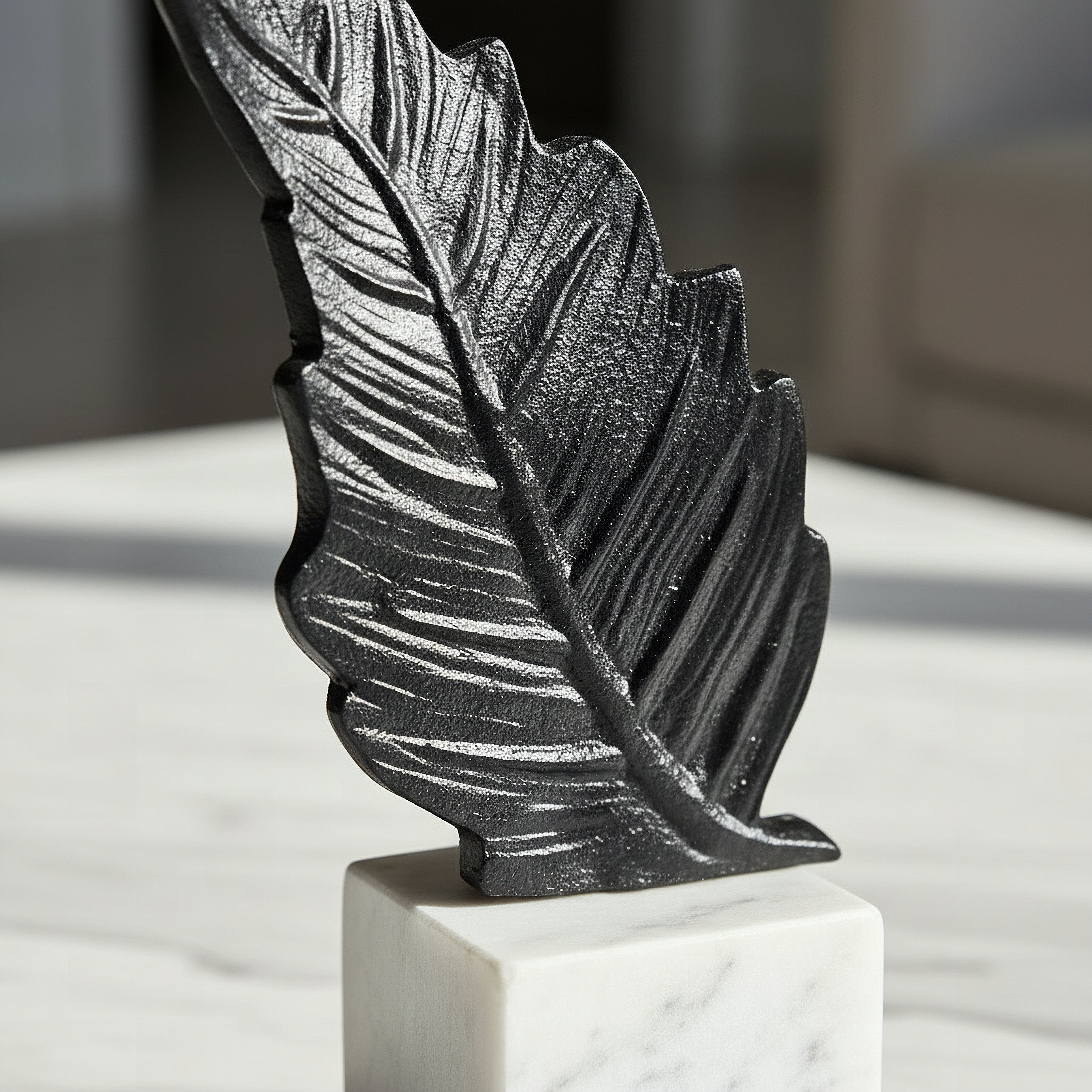 Monochrome Stafford Liv Aluminium Fern Leaf Decor Accent with Marble Base - 14x8x28 cm-hbxhomeware-homedecor-figurinesandornaments-image-2