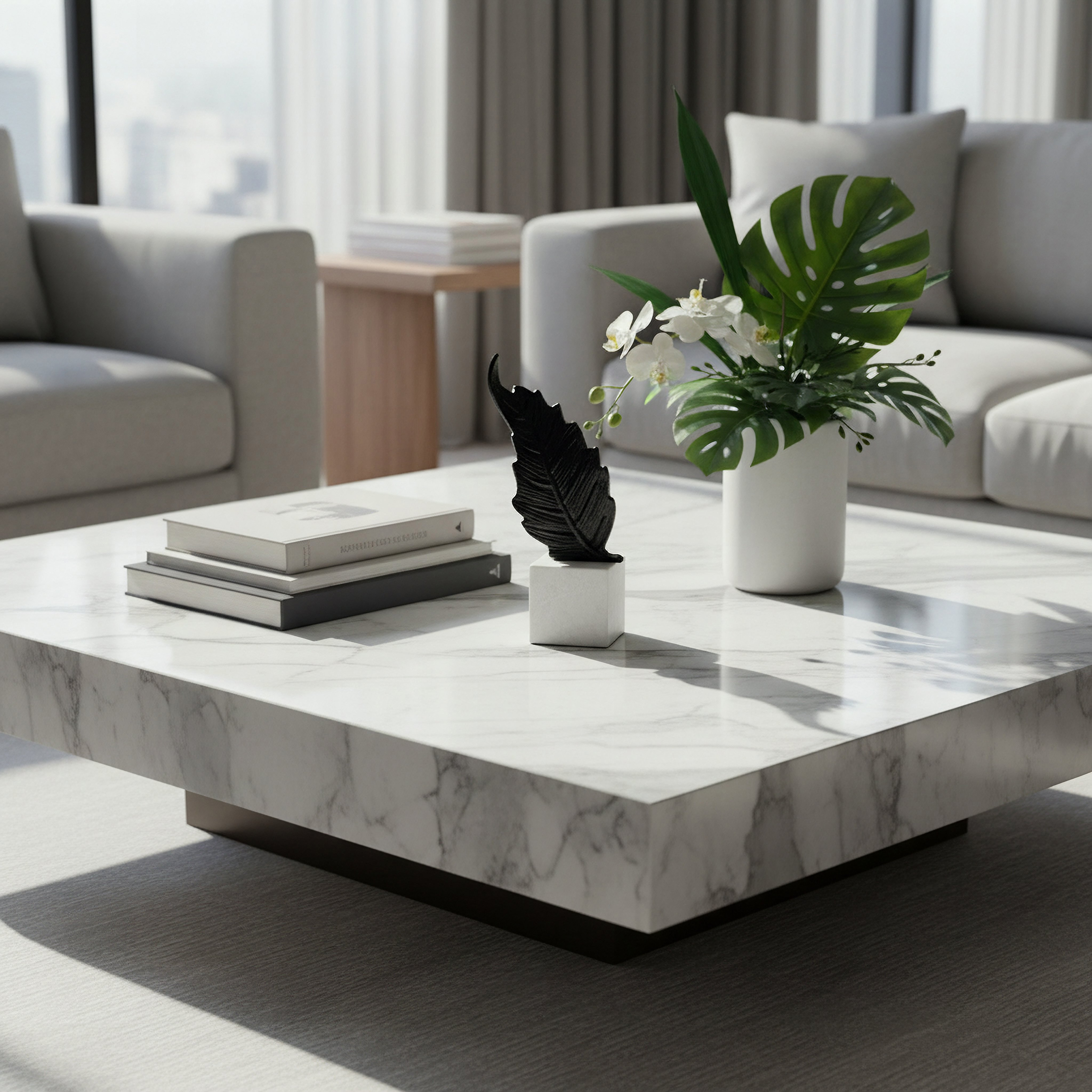 Monochrome Stafford Liv Aluminium Fern Leaf Decor Accent with Marble Base - 14x8x28 cm-hbxhomeware-homedecor-figurinesandornaments-image-4