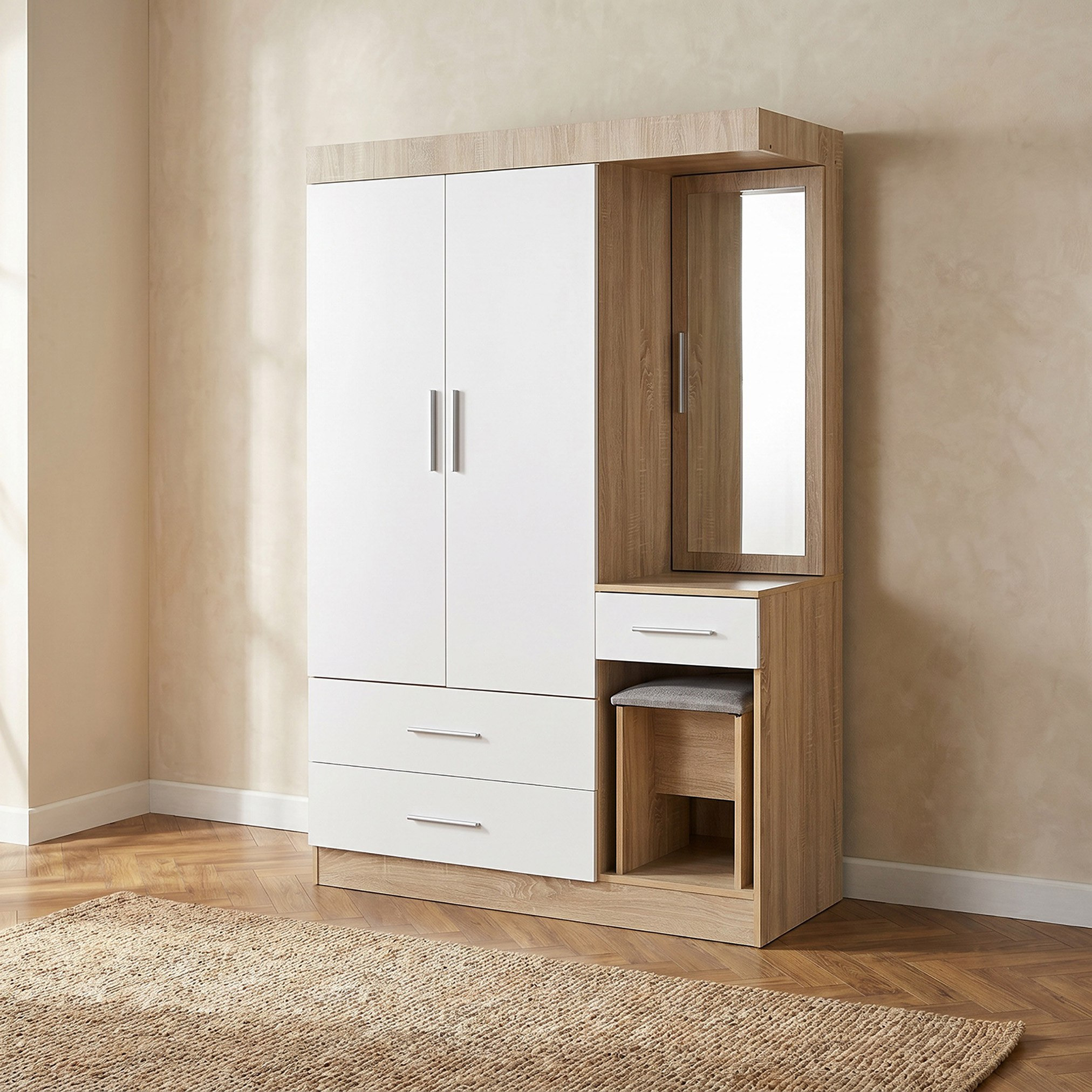 خزانة ملابس ببابين و3 أدراج مع مرآة ومقعد كودا أن أكس تي من موفو-hbxfurniture-wardrobes-image-1