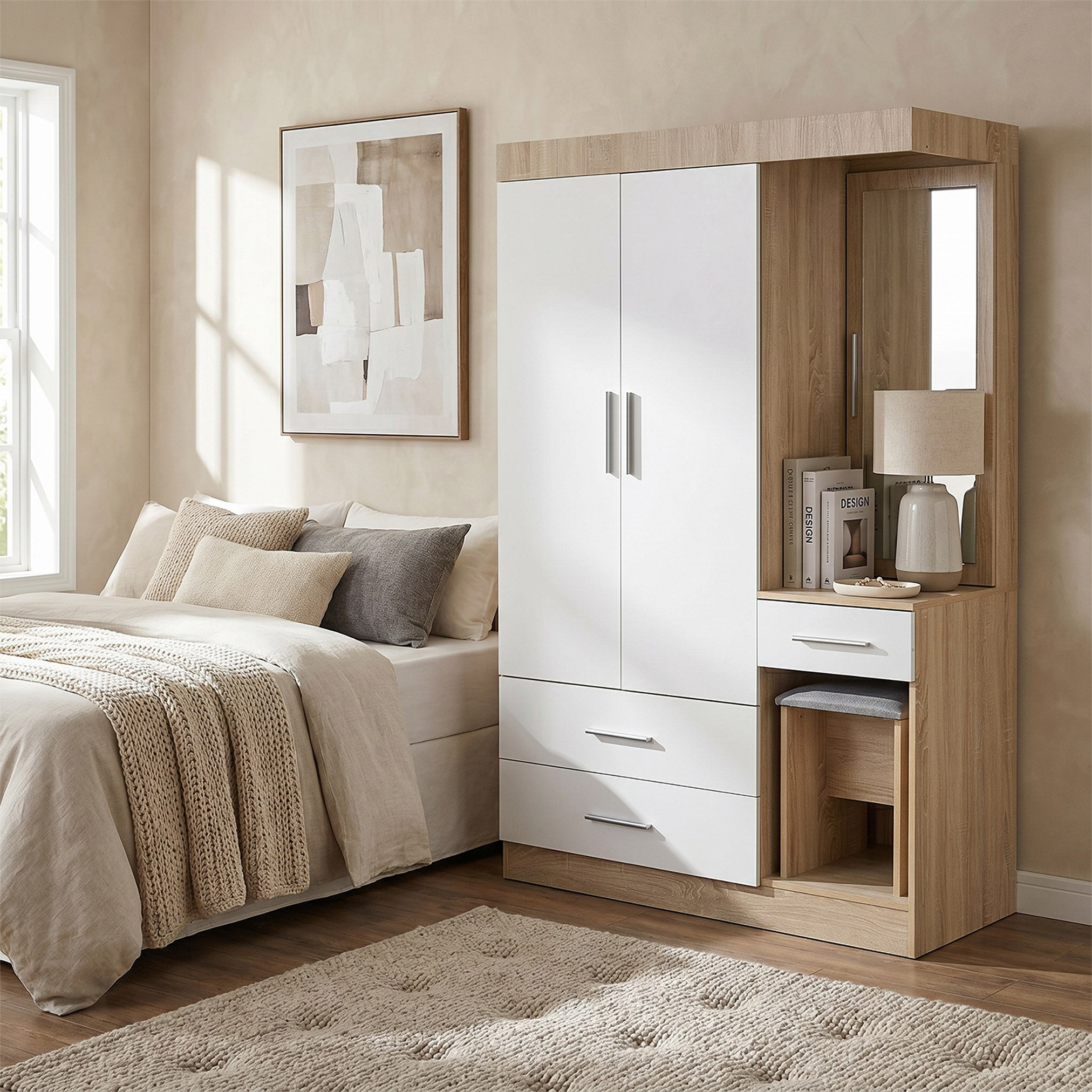 خزانة ملابس ببابين و3 أدراج مع مرآة ومقعد كودا أن أكس تي من موفو-hbxfurniture-wardrobes-image-7