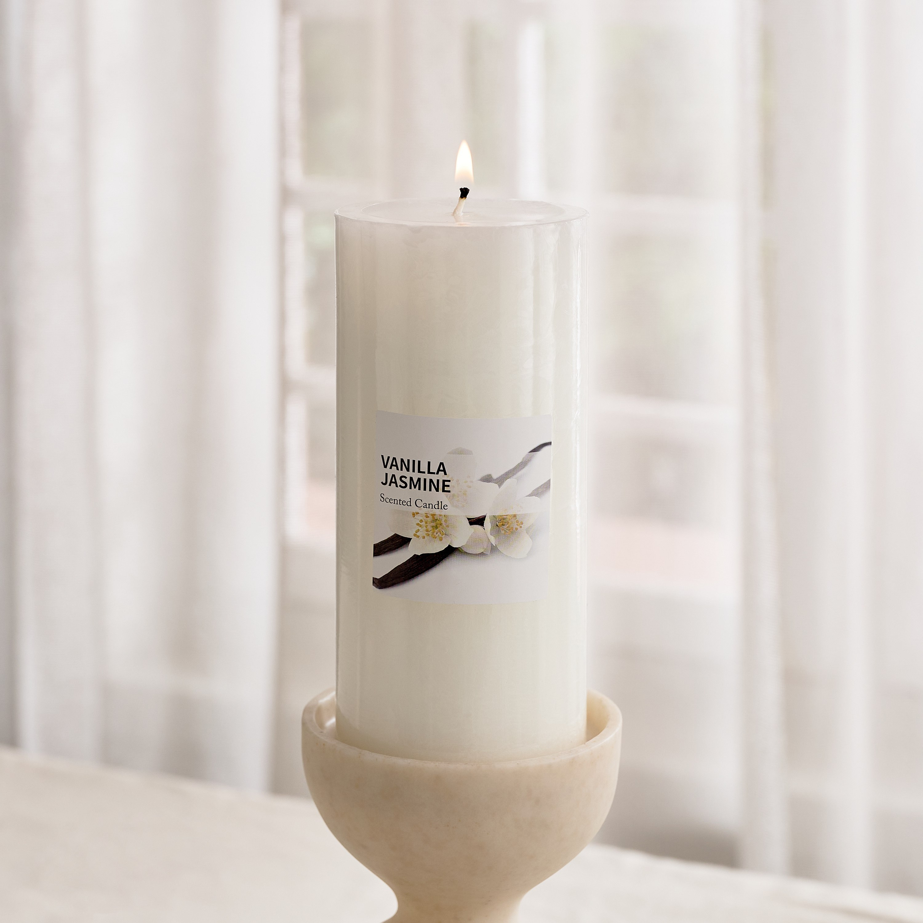 Qara Vanilla Jasmine Pillar Candle - 6.8x15 cm-hbxlivingroom-decorandaccessories-candles-image-2