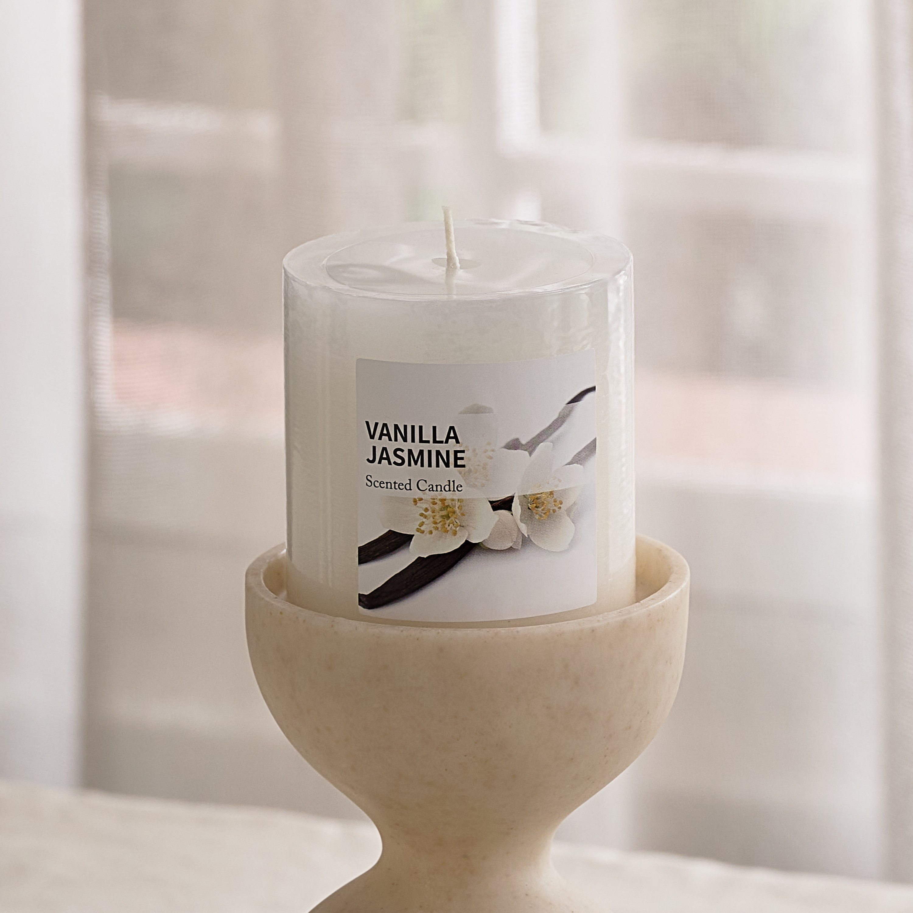 Qara Vanilla Jasmine Pillar Candle - 6.8x7 cm-hbxlivingroom-decorandaccessories-candles-image-1