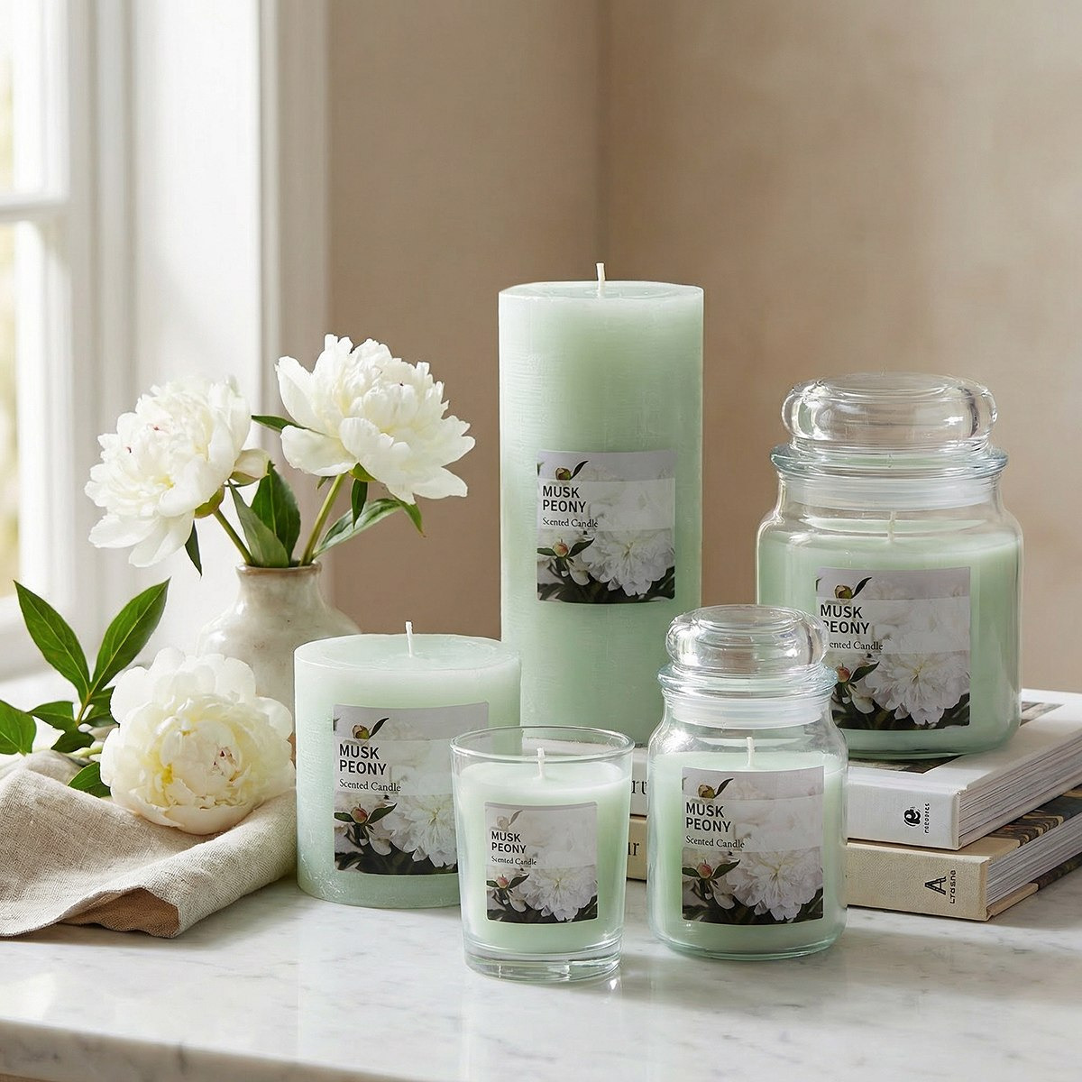 Qara 50 gm Musk Peony Scented Glass Candle - 5.1x6.2 cm-hbxlivingroom-decorandaccessories-candles-image-5