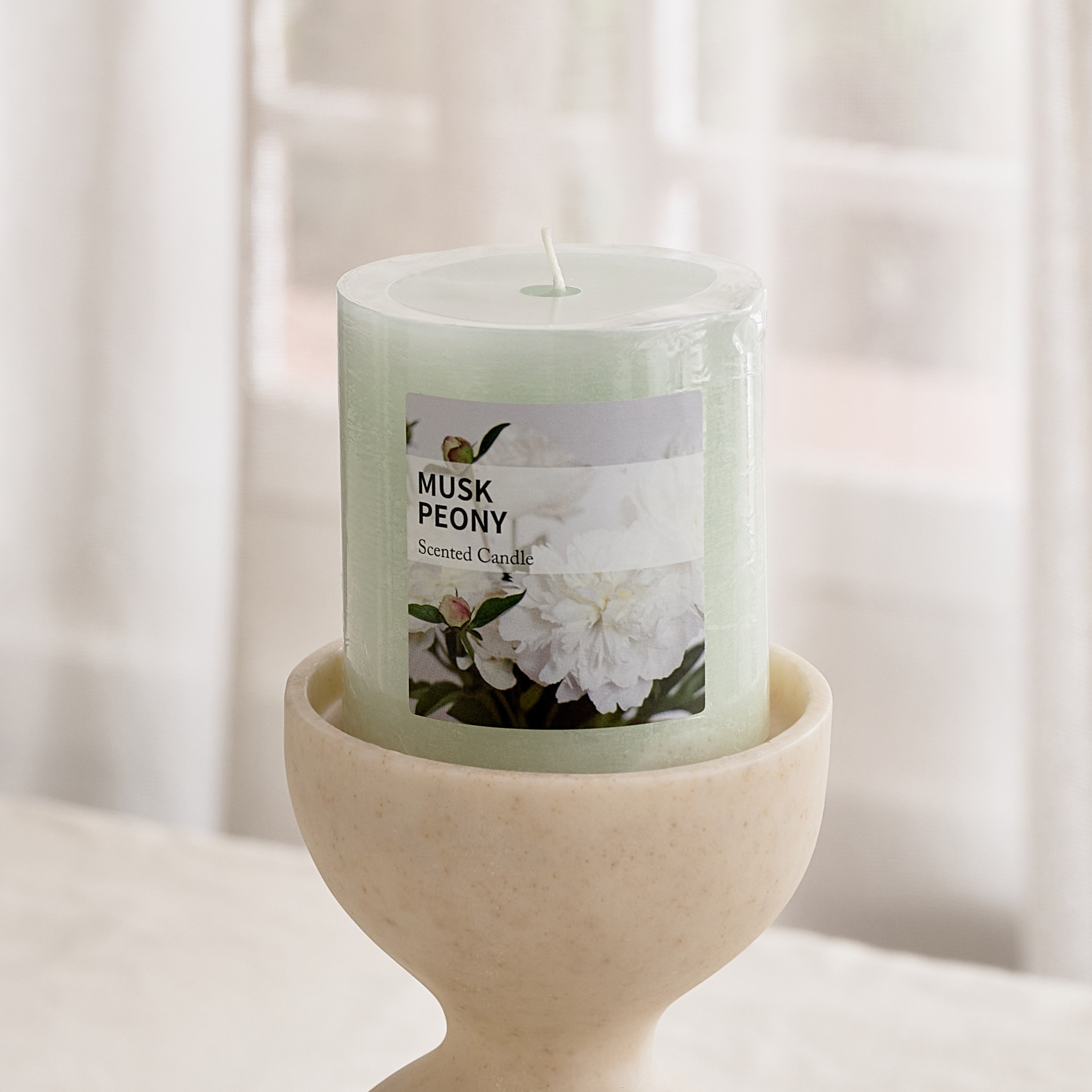 Qara Musk Peony Pillar Candle - 6.8x7 cm-hbxlivingroom-decorandaccessories-candles-image-1