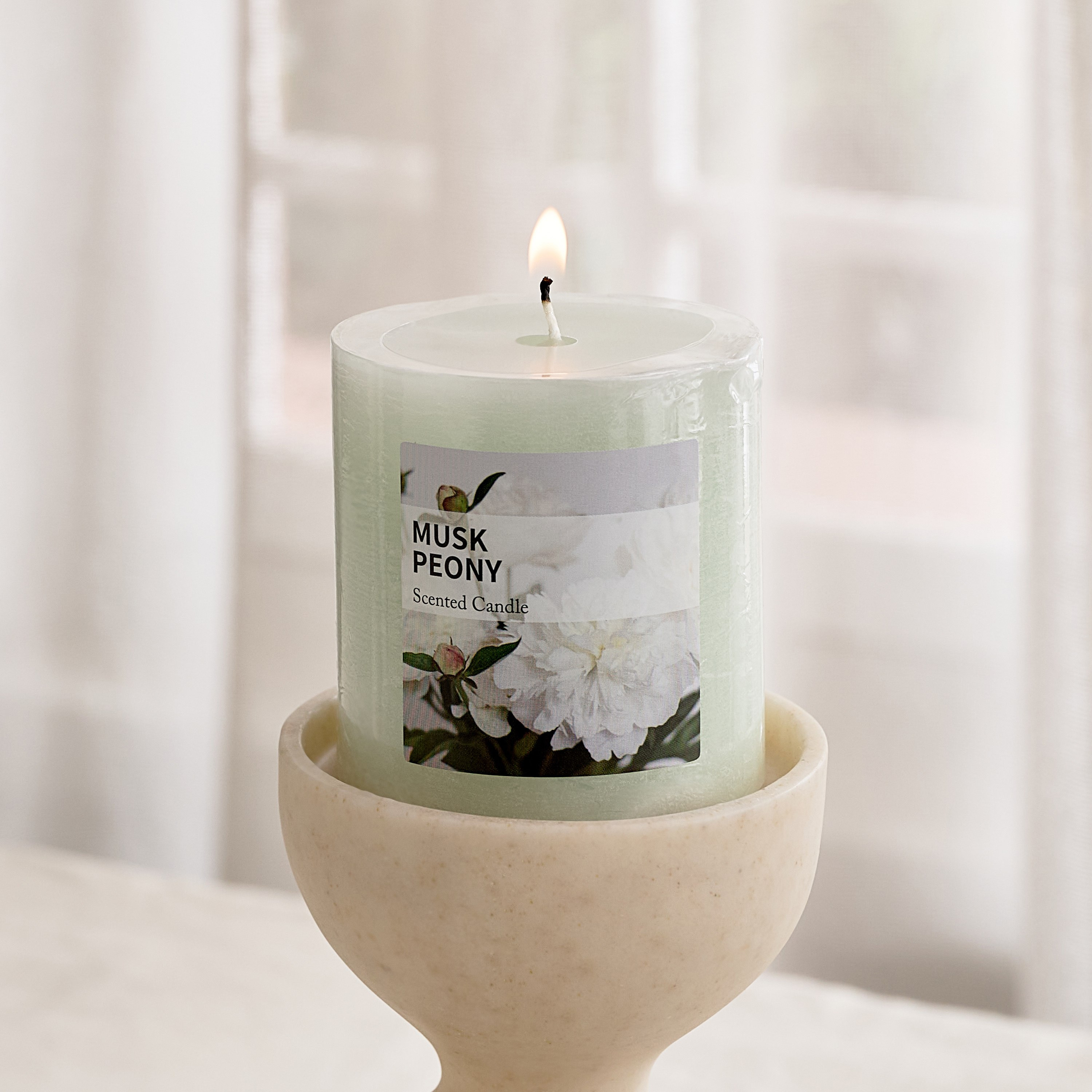 Qara Musk Peony Pillar Candle - 6.8x7 cm-hbxlivingroom-decorandaccessories-candles-image-2