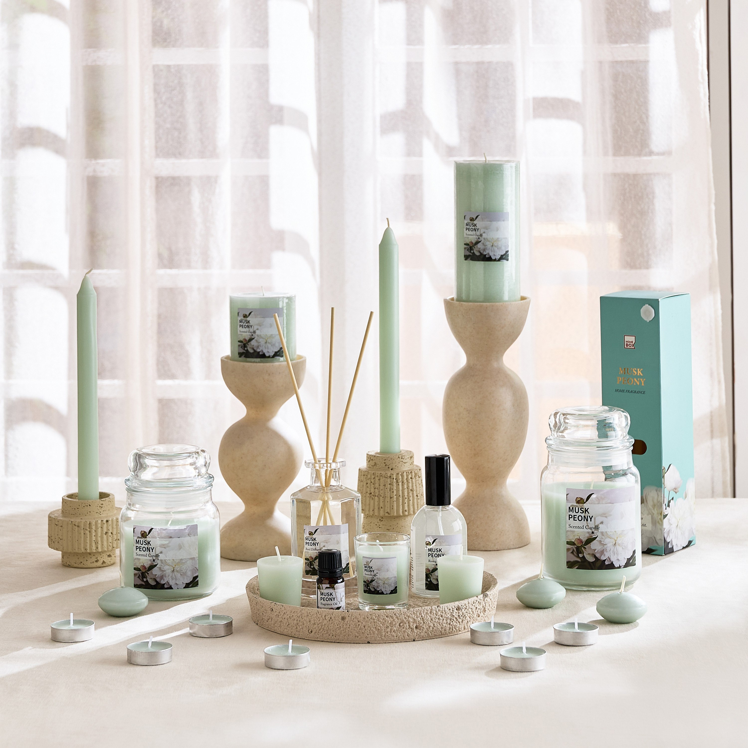 Qara Musk Peony Pillar Candle - 6.8x7 cm-hbxlivingroom-decorandaccessories-candles-image-4