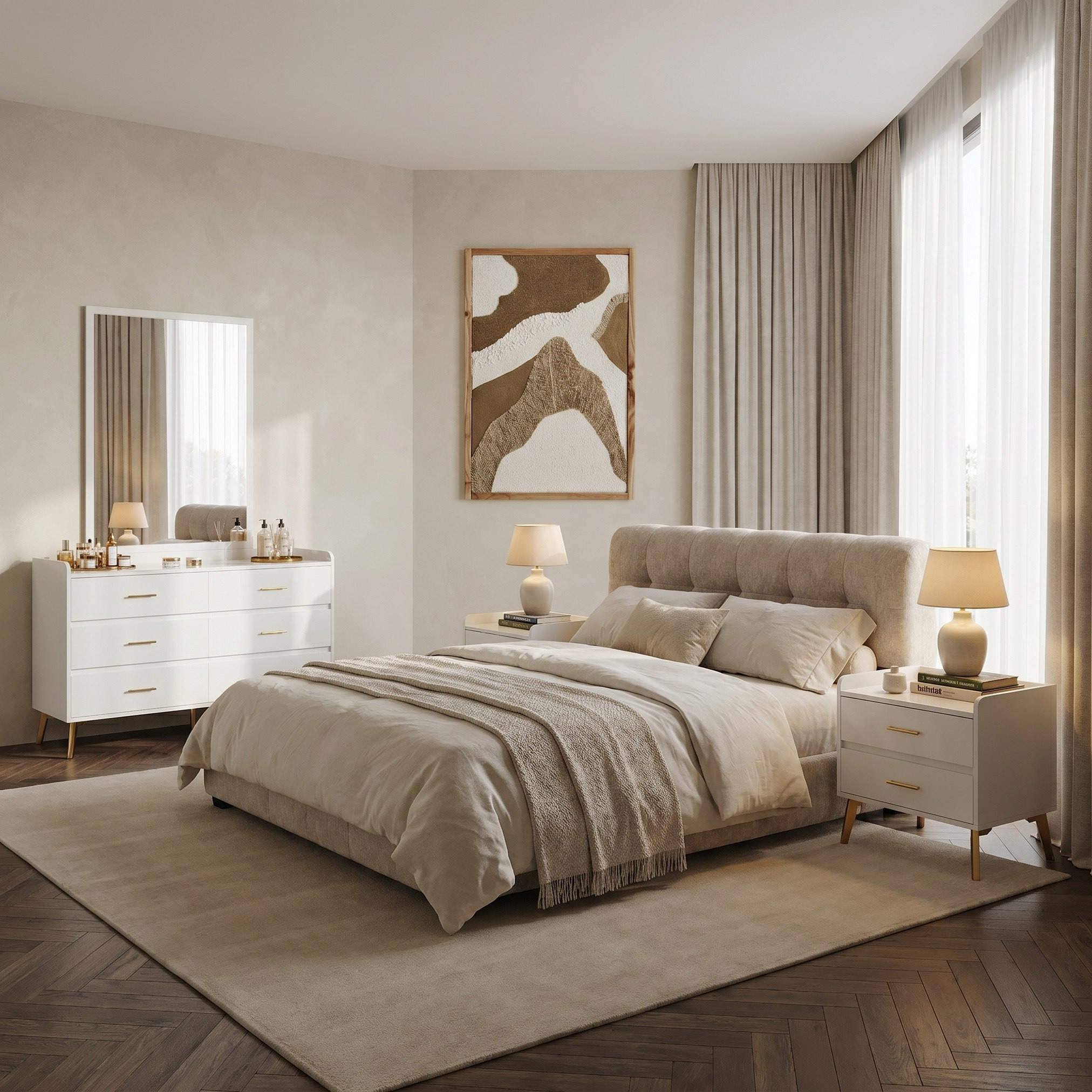 طقم غرفة نوم كينج منجد بسطح حجر ملبد 5 قطع من بيرل بلوب - 180x200 سم-hbxbedroom-bedsandbedsets-bedroomsets-king-image-1
