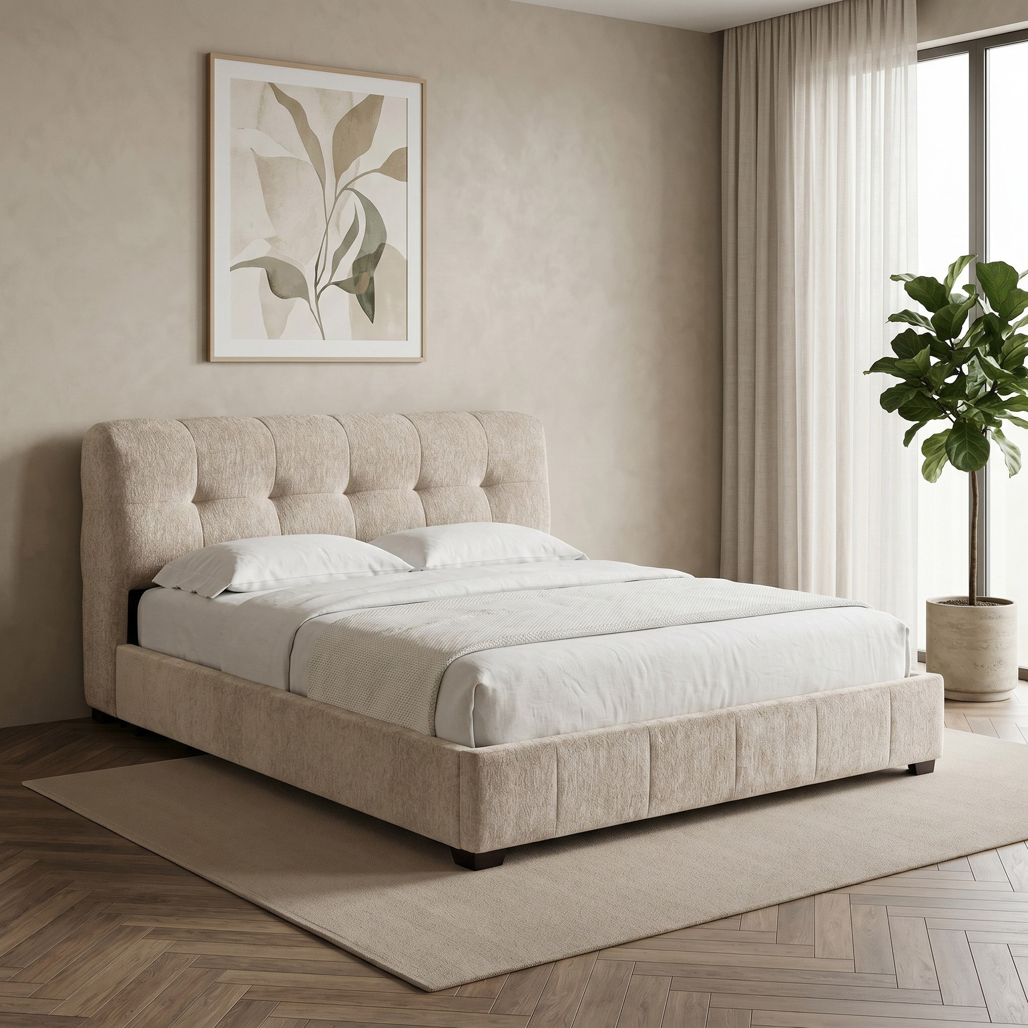 طقم غرفة نوم كينج منجد بسطح حجر ملبد 5 قطع من بيرل بلوب - 180x200 سم-hbxbedroom-bedsandbedsets-bedroomsets-king-image-2