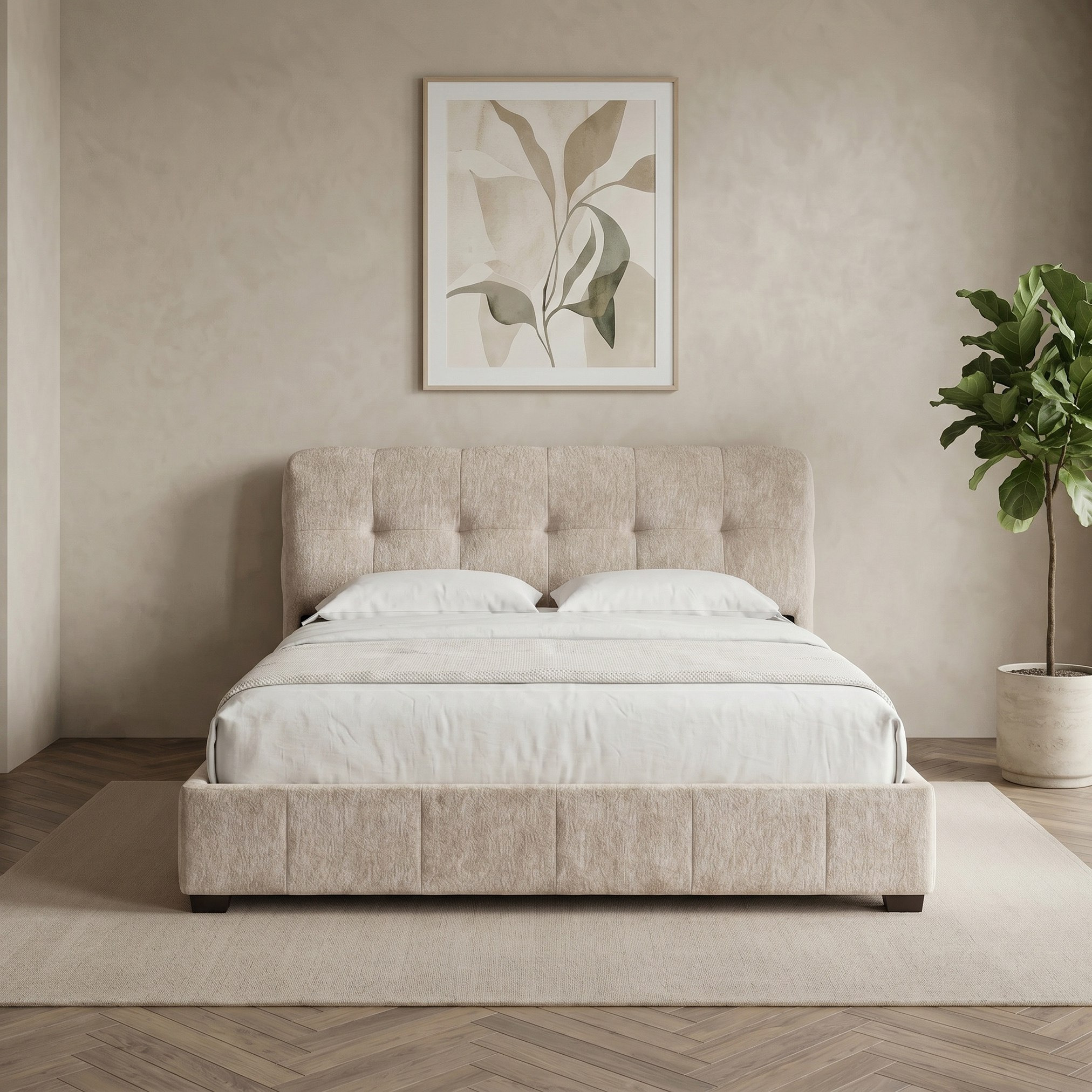 طقم غرفة نوم كينج منجد بسطح حجر ملبد 5 قطع من بيرل بلوب - 180x200 سم-hbxbedroom-bedsandbedsets-bedroomsets-king-image-3