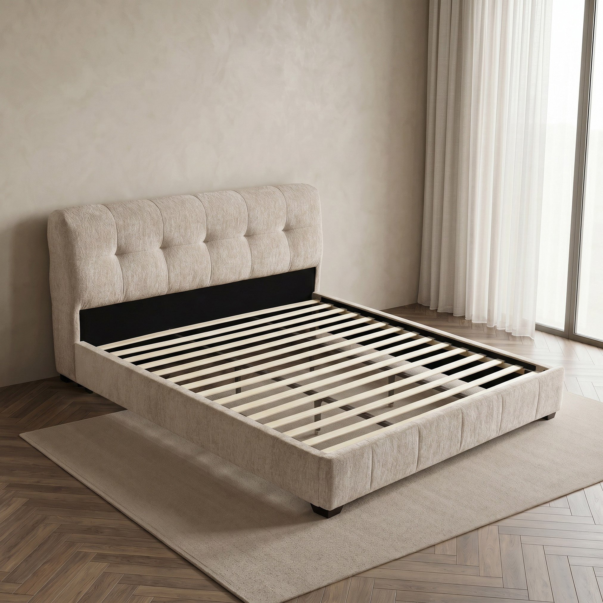 طقم غرفة نوم كينج منجد بسطح حجر ملبد 5 قطع من بيرل بلوب - 180x200 سم-hbxbedroom-bedsandbedsets-bedroomsets-king-image-6