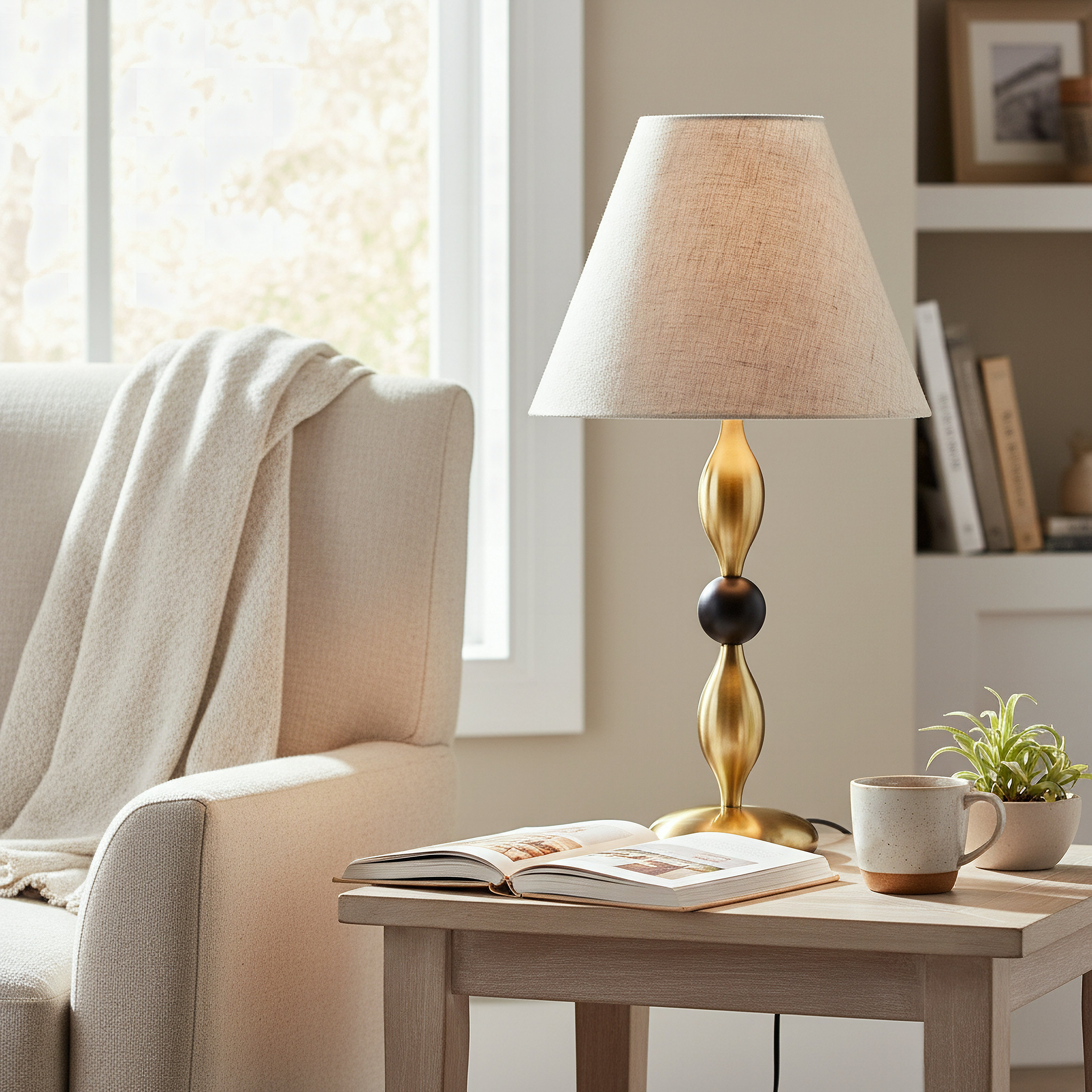 Solliet Metal Table Lamp with Linen Shade - 33x59 cm-hbxbedroom-lighting-tablelamps-image-5