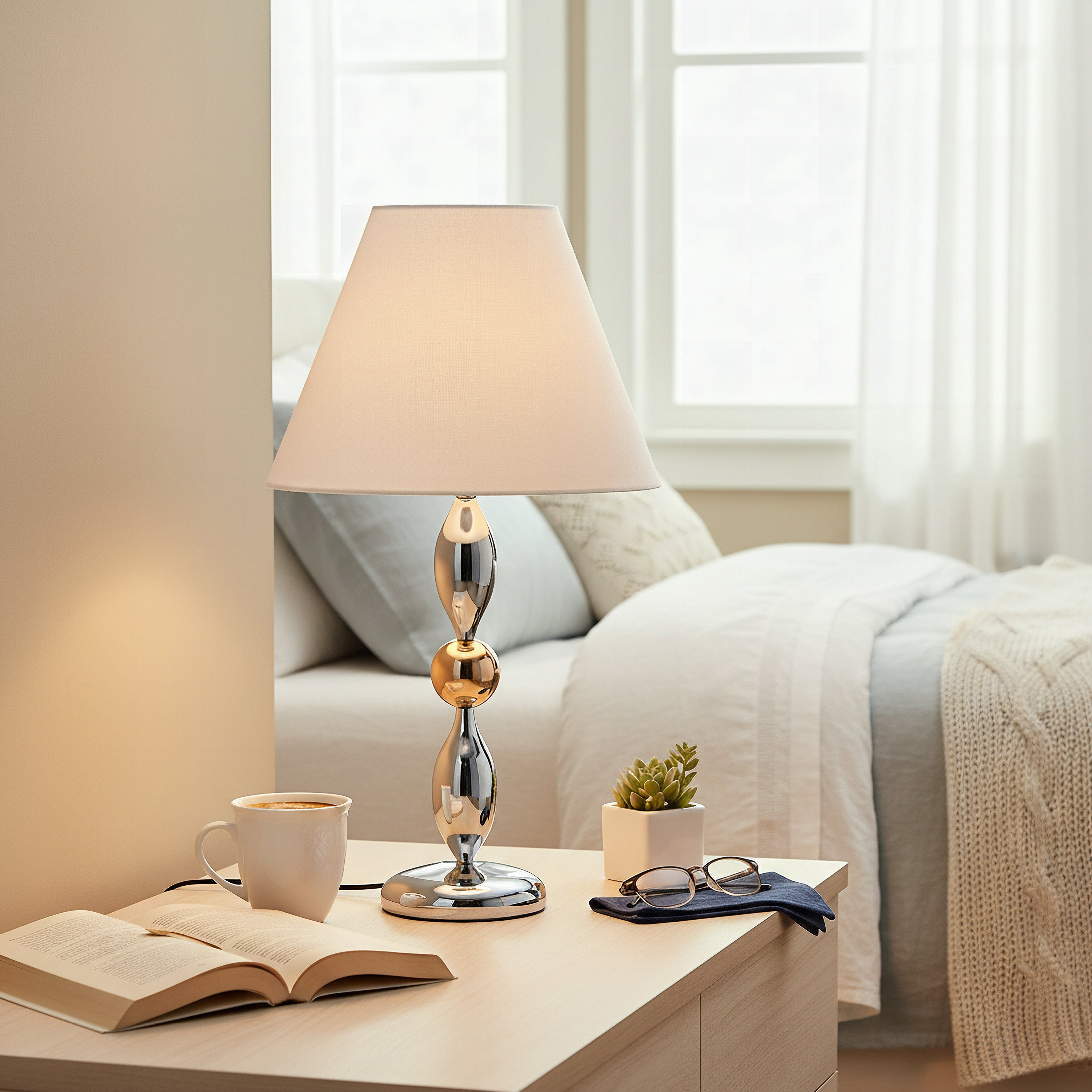 Solliet Metal Table Lamp with Linen Shade - 33x59 cm-hbxbedroom-lighting-tablelamps-image-5