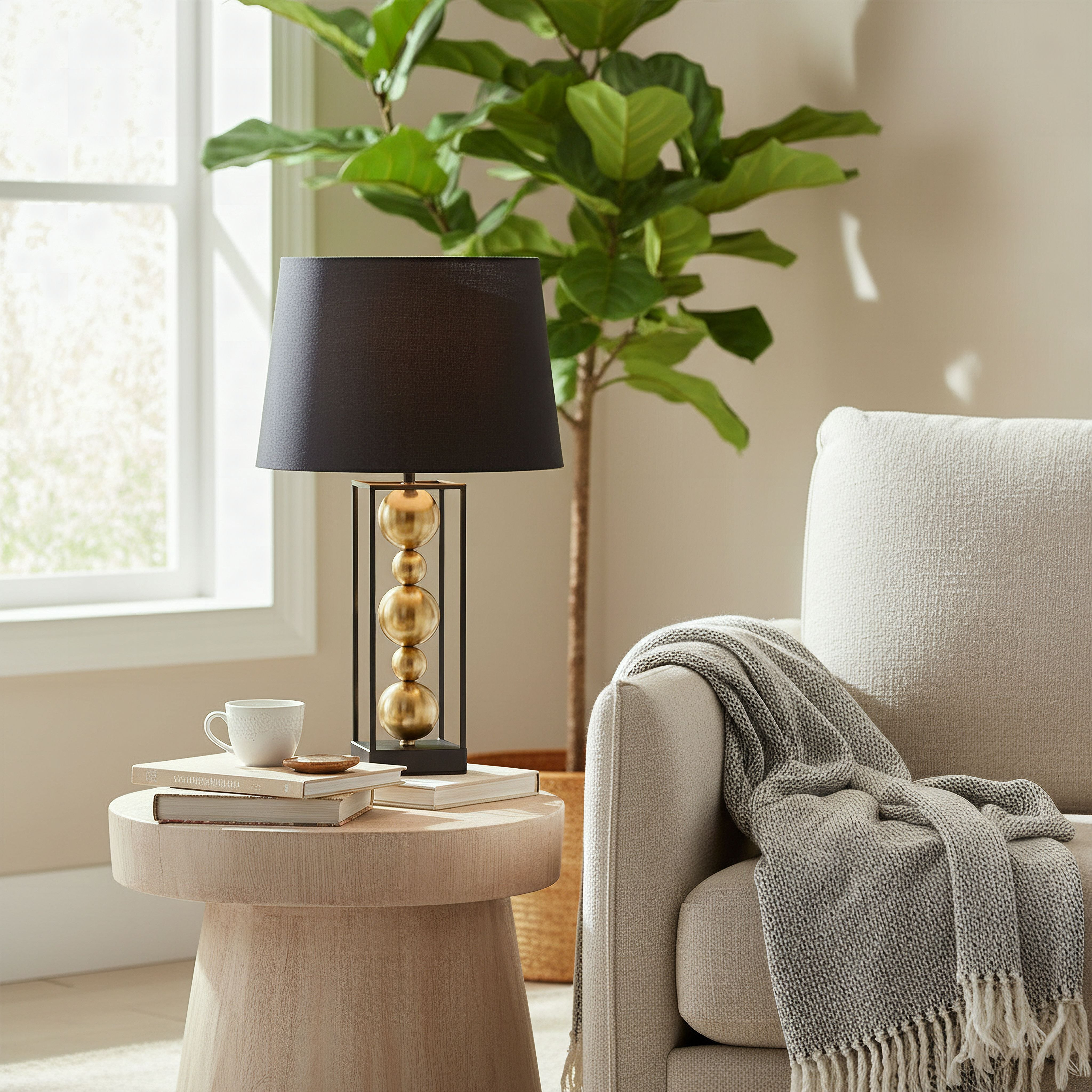 Solliet Metal Table Lamp with Linen Shade - 33x56 cm-hbxbedroom-lighting-tablelamps-image-5