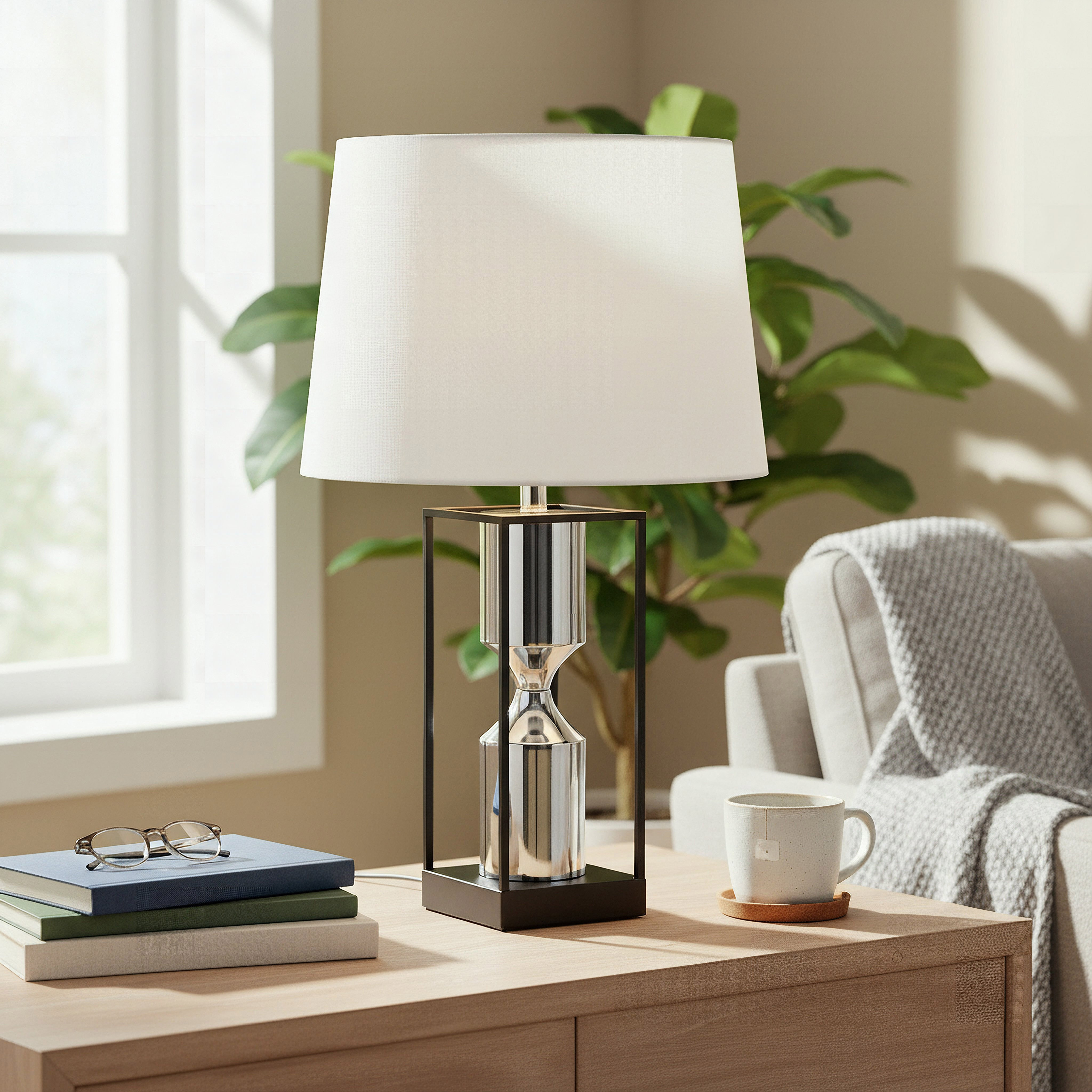 Solliet Metal Table Lamp with Linen Shade - 33x56 cm-hbxbedroom-lighting-tablelamps-image-5