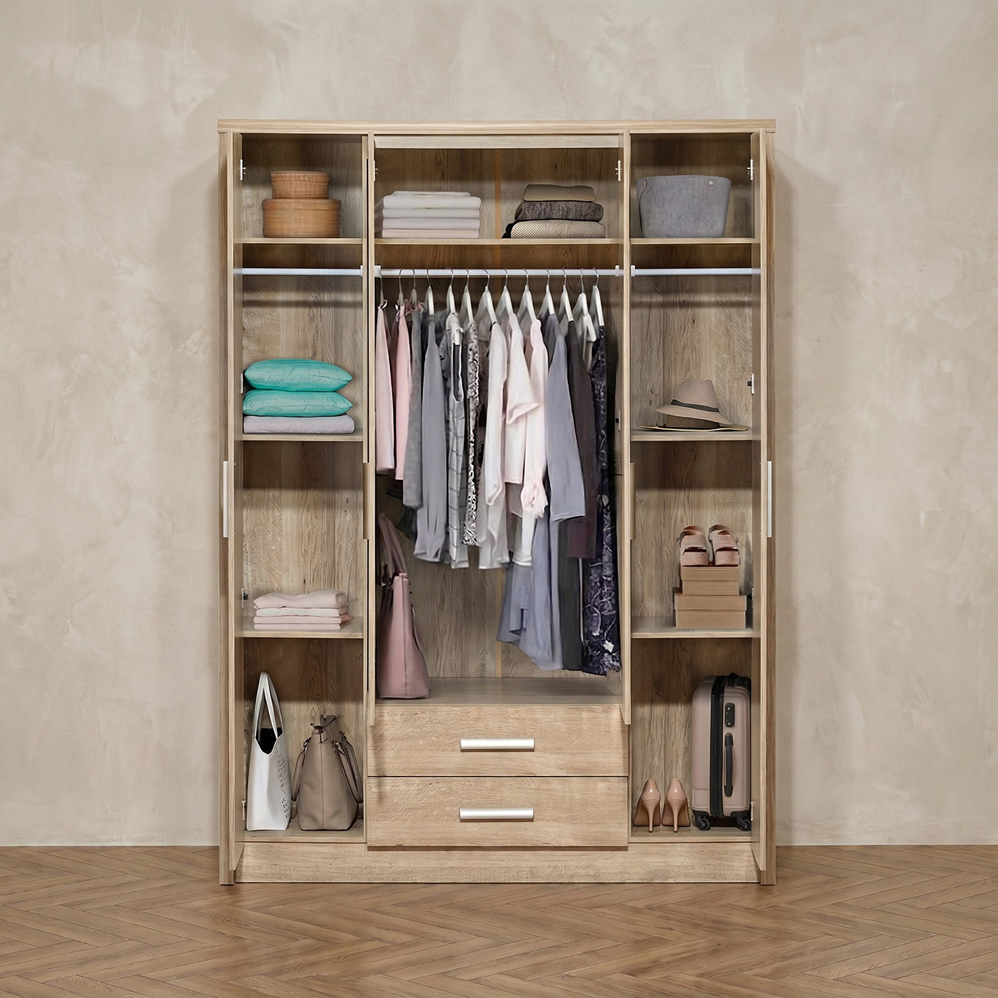 خزانة ملابس 4 أبواب بدرجين ومرايا إن إكس تي من كيرفي-hbxfurniture-wardrobes-image-3