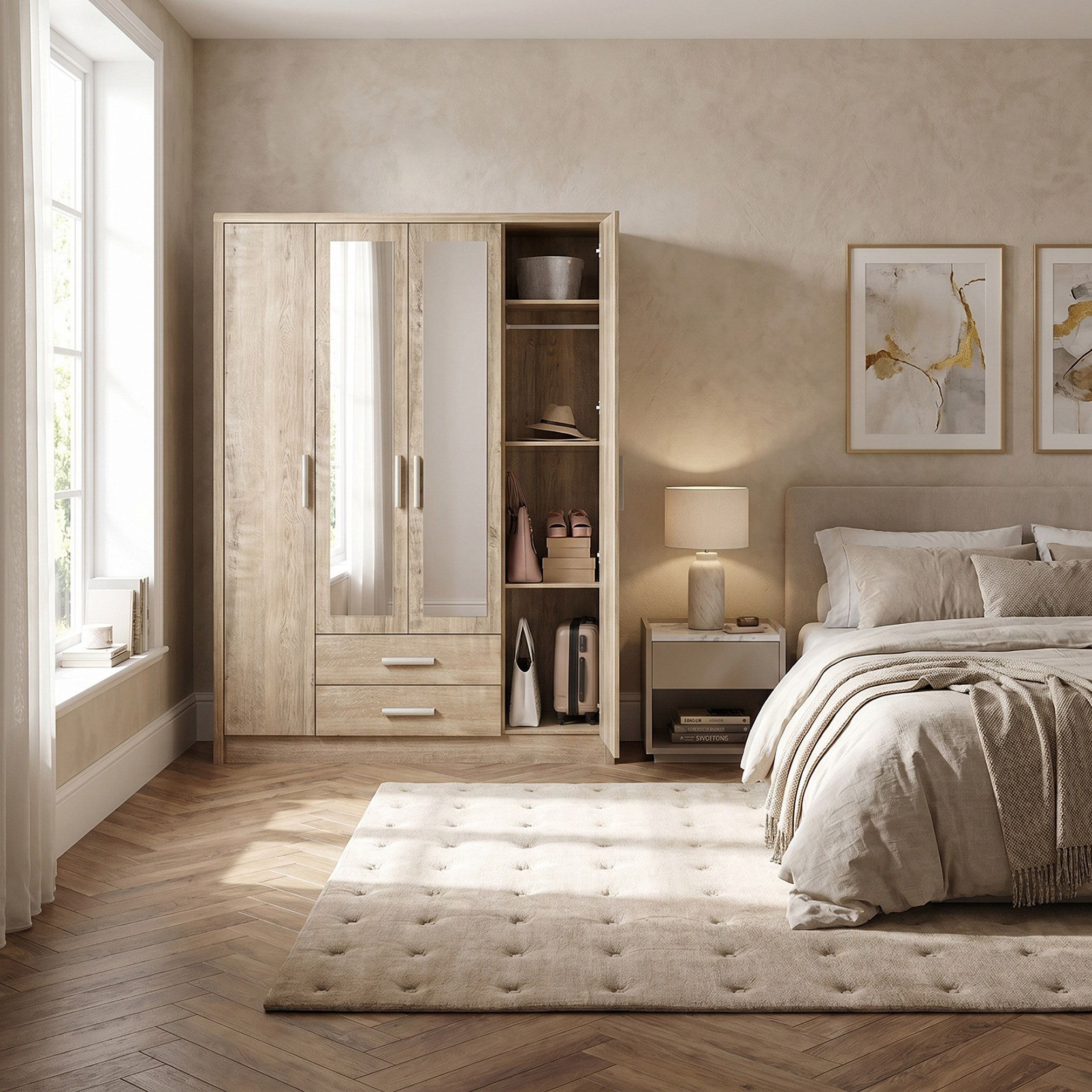 خزانة ملابس 4 أبواب بدرجين ومرايا إن إكس تي من كيرفي-hbxfurniture-wardrobes-image-7