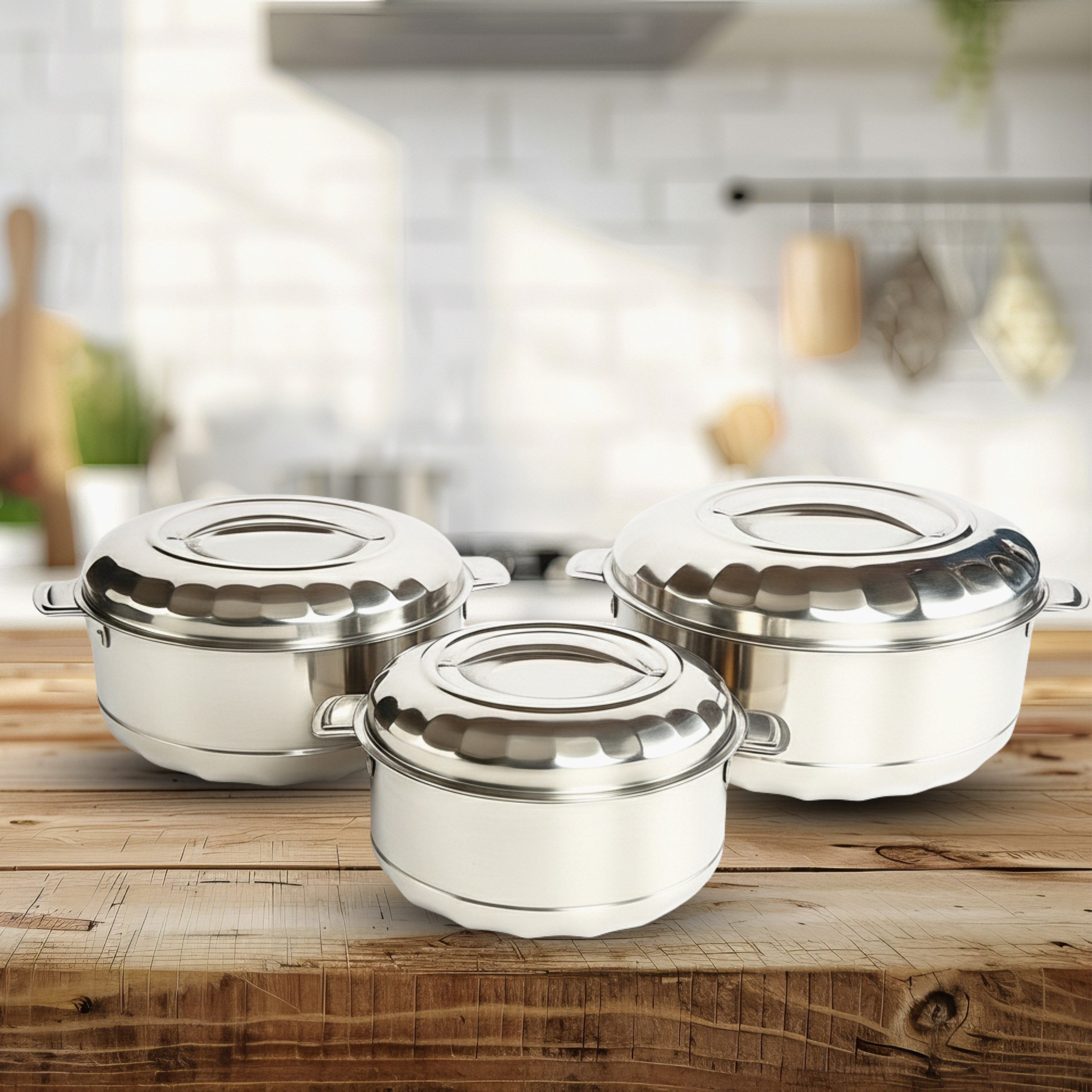 طقم كسرولات ستانليس ستيل عازلة للحرارة 3 قطع من أورا-hbxdecorandfurnishings-tabletop-serveware-image-1