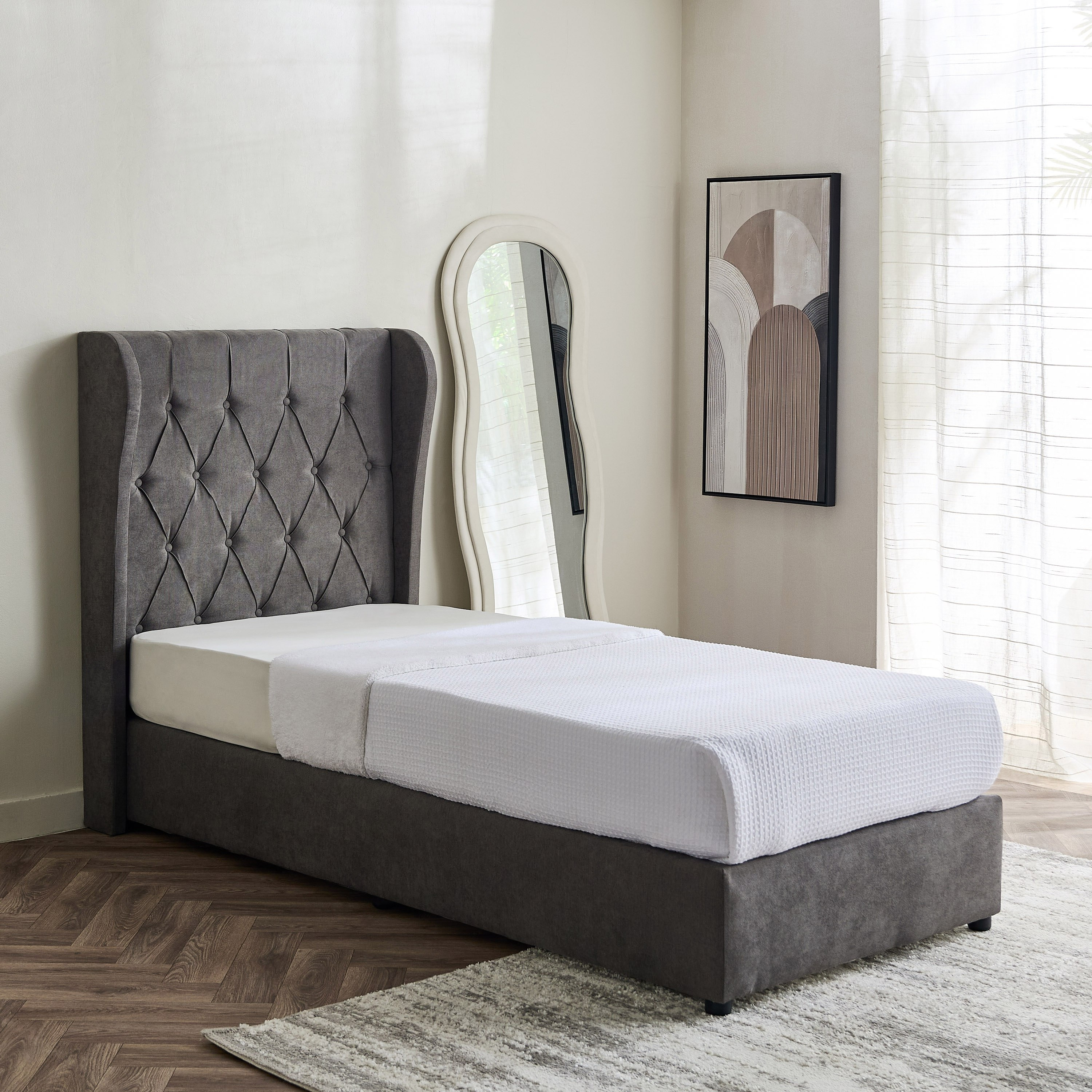 Curvy Chester Single Upholstered Bed - 90x200 cm-hbxkidsandyouth-bedsandbedsets-beds-single-image-1