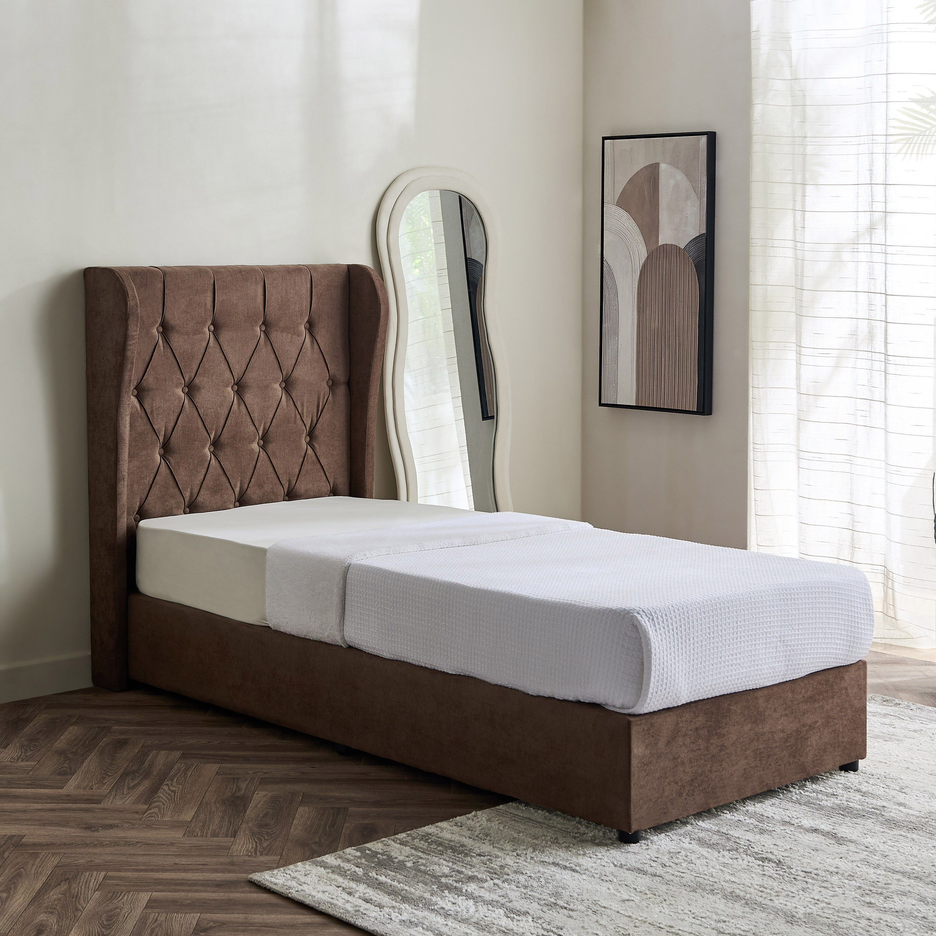 Curvy Chester Single Upholstered Bed - 90x200 cm-hbxkidsandyouth-bedsandbedsets-beds-single-image-1