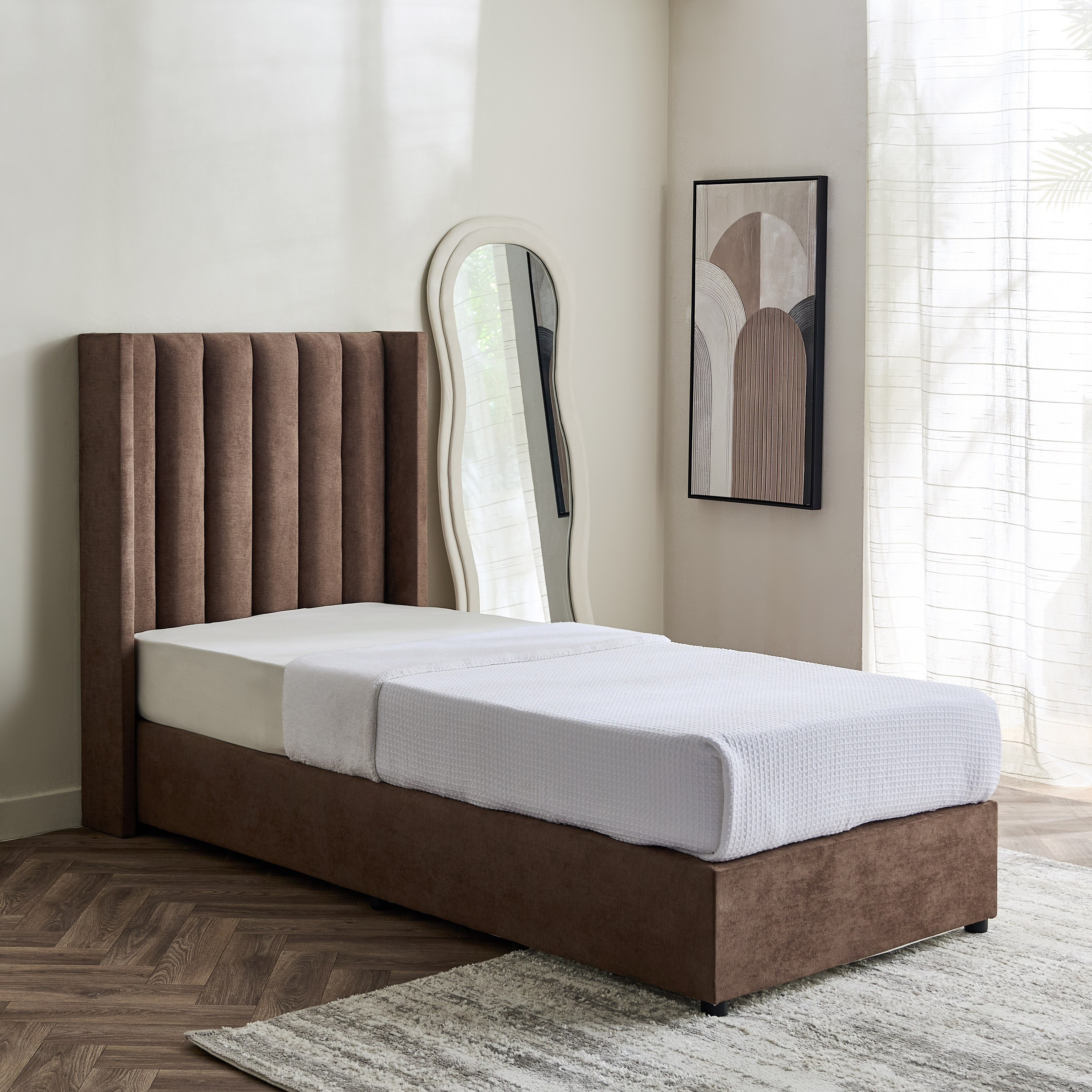 Curvy Clark Upholstered Single Bed - 90x200 cm-hbxkidsandyouth-bedsandbedsets-beds-single-image-1