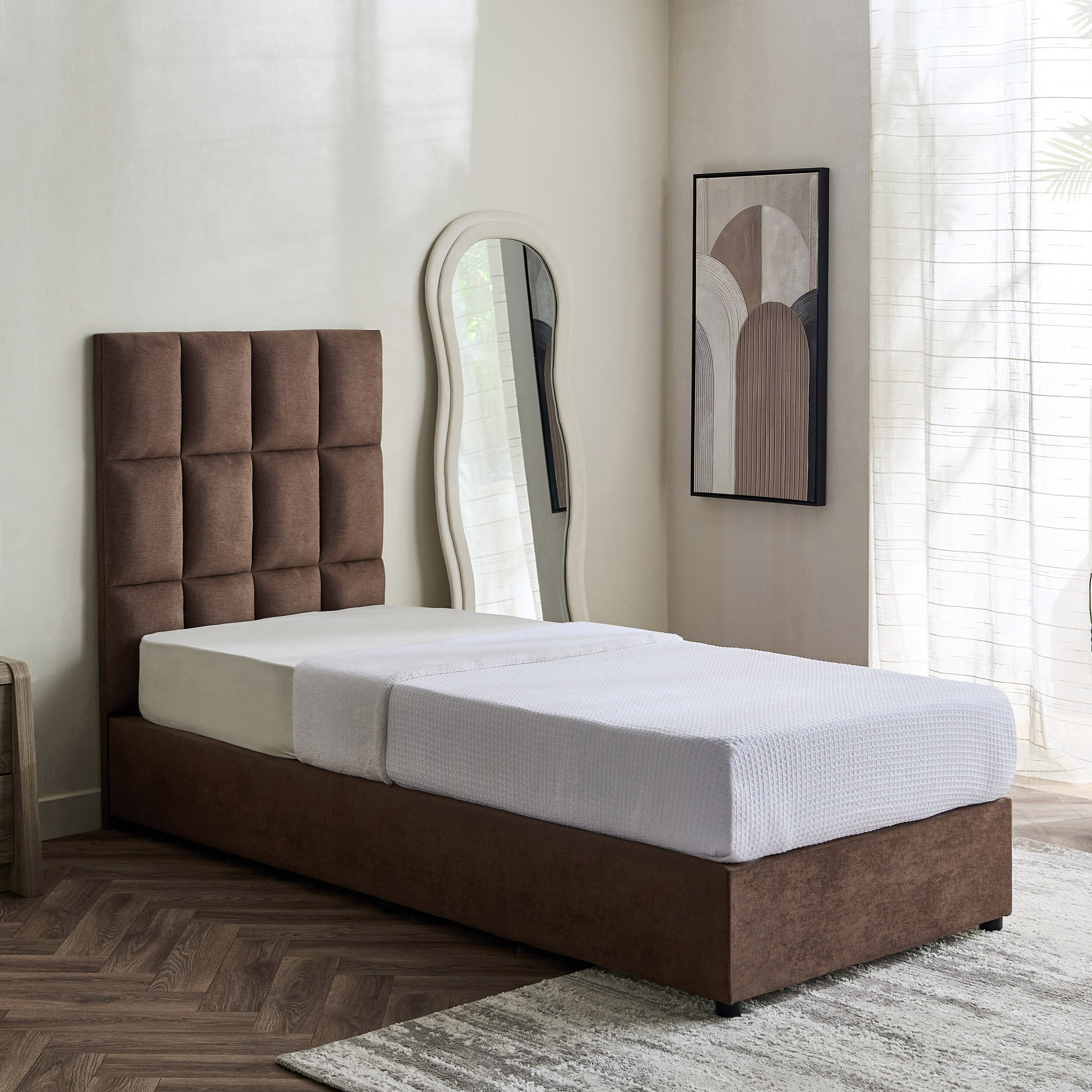 Curvy Rubik Single Upholstered Bed - 90x200 cm-hbxkidsandyouth-bedsandbedsets-beds-single-image-1