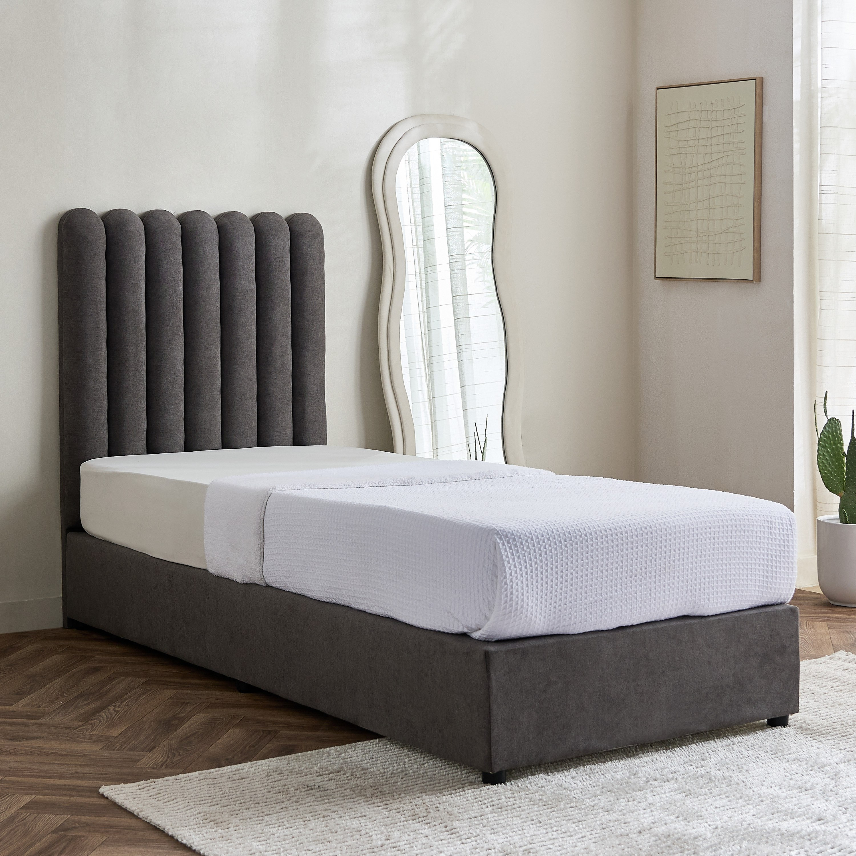 Curvy Haze Upholstered Single Bed - 90x200 cm-hbxkidsandyouth-bedsandbedsets-beds-single-image-1