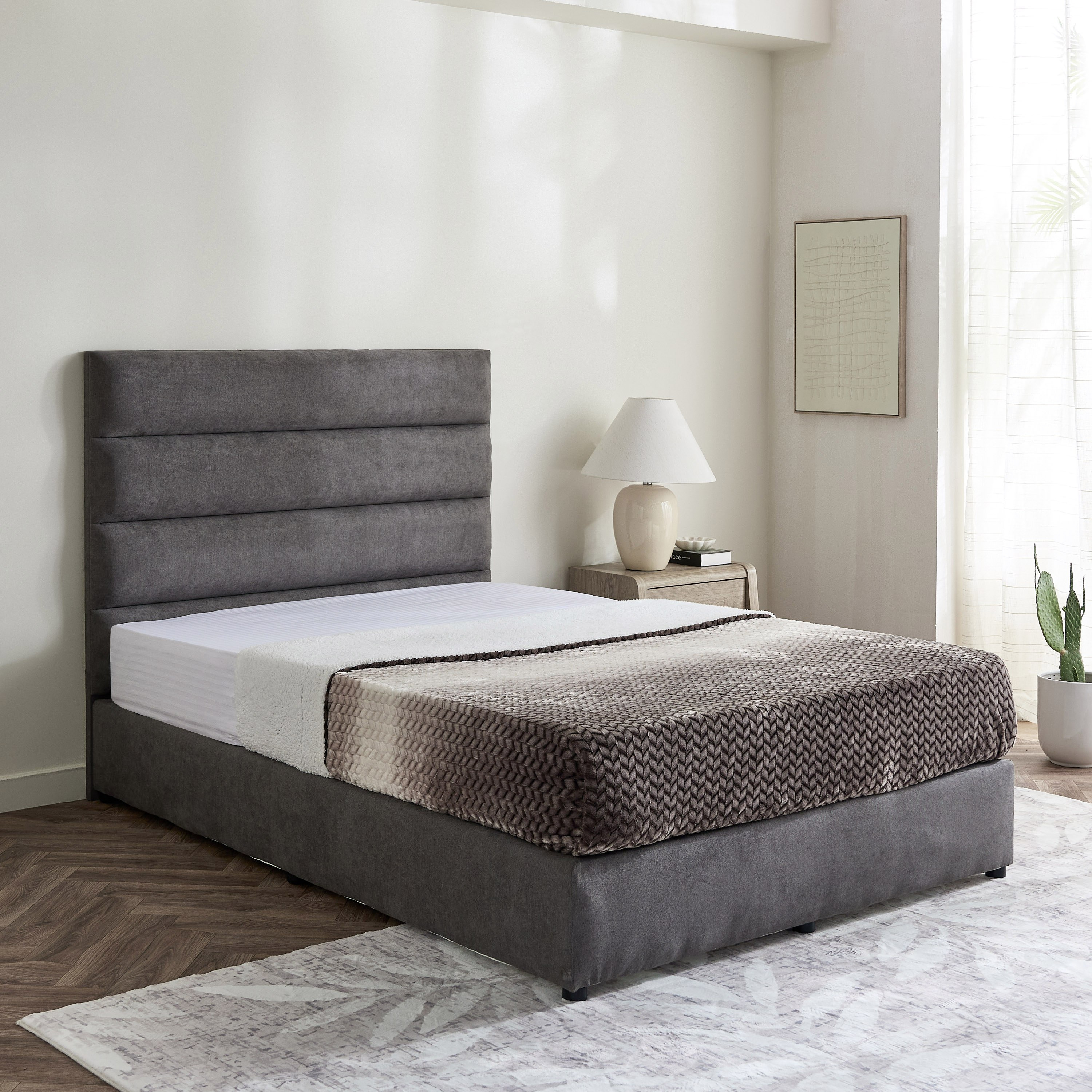 Curvy Linear Upholstered Twin Bed - 120x200 cm-hbxbedroom-bedsandbedsets-upholsteredbeds-twin-image-1
