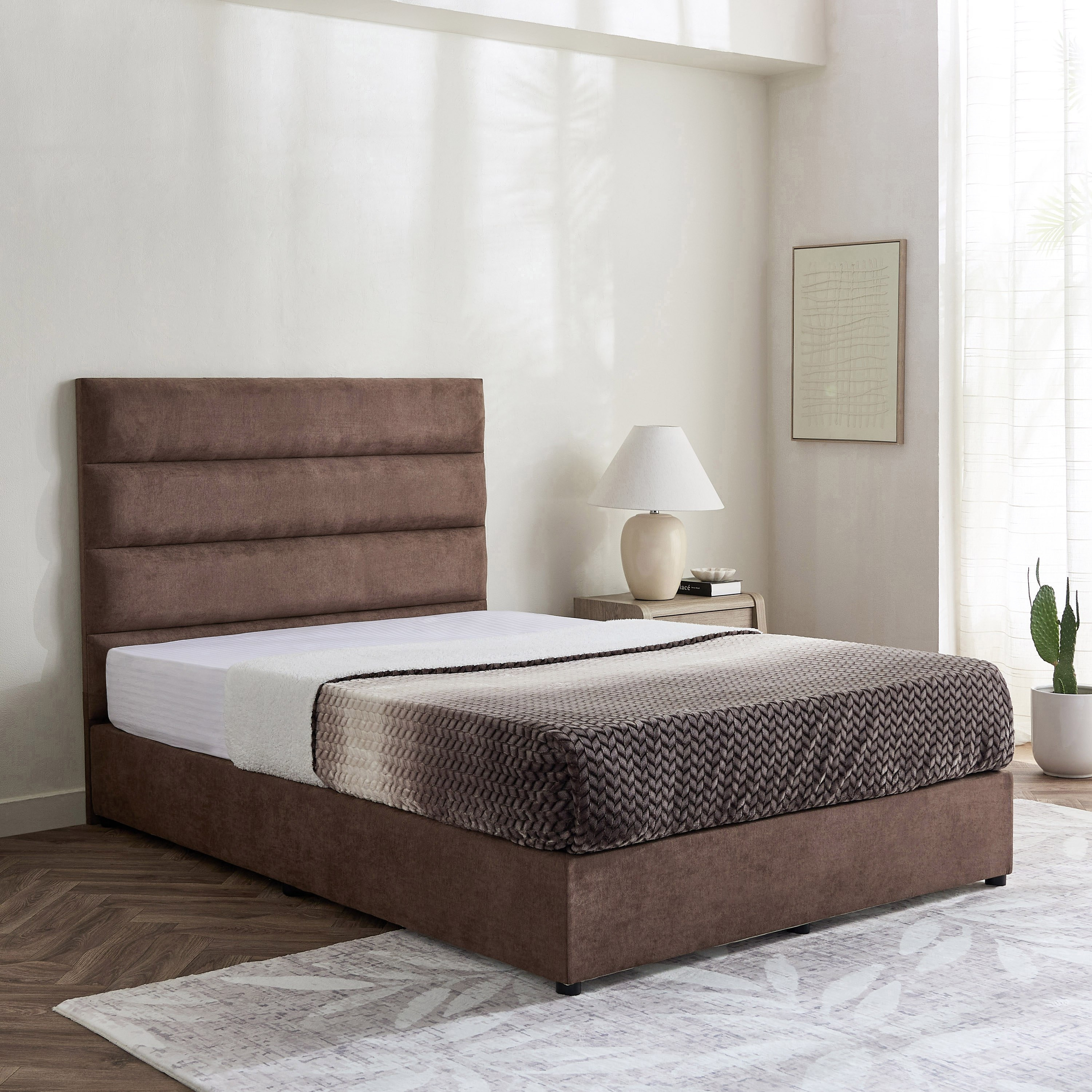 Curvy Linear Upholstered Queen Bed - 160x200 cm-hbxbedroom-bedsandbedsets-beds-queen-image-1