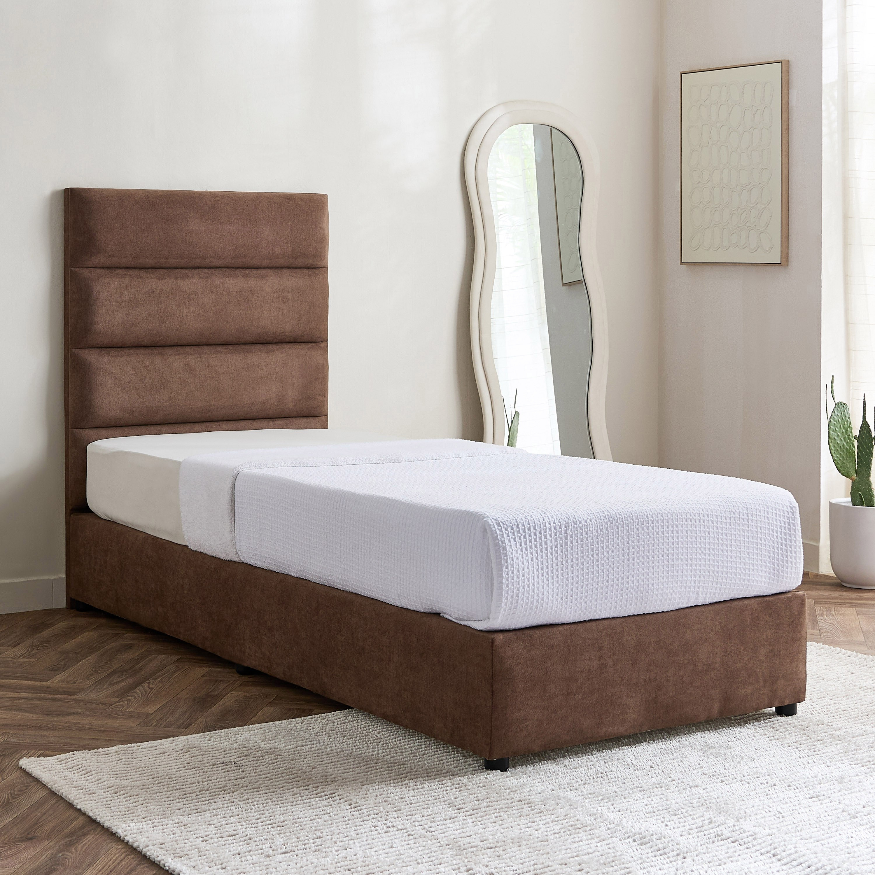 Curvy Linear Upholstered Single Bed - 90x200 cm-hbxkidsandyouth-bedsandbedsets-beds-single-image-1