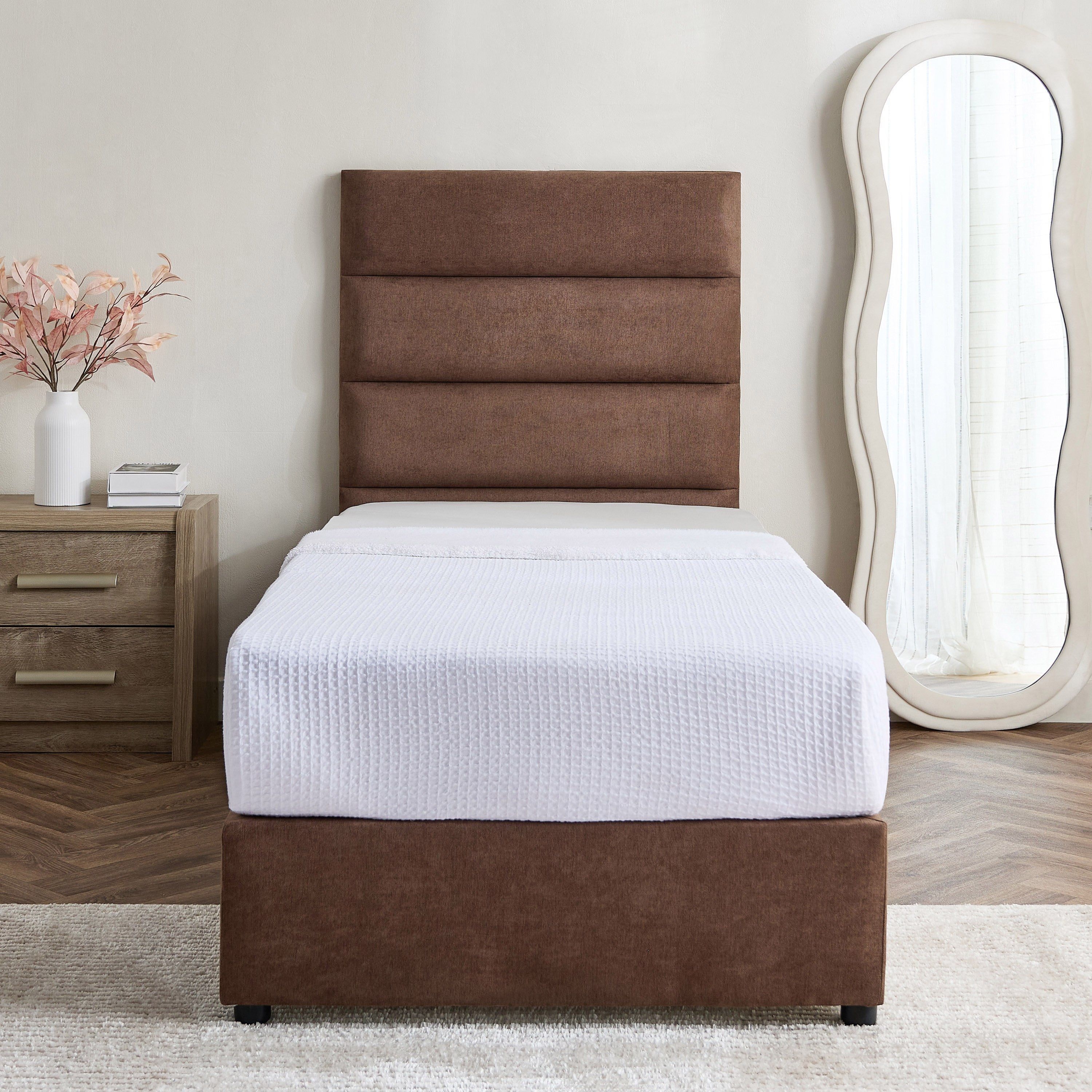 Curvy Linear Upholstered Single Bed - 90x200 cm-hbxkidsandyouth-bedsandbedsets-beds-single-image-2