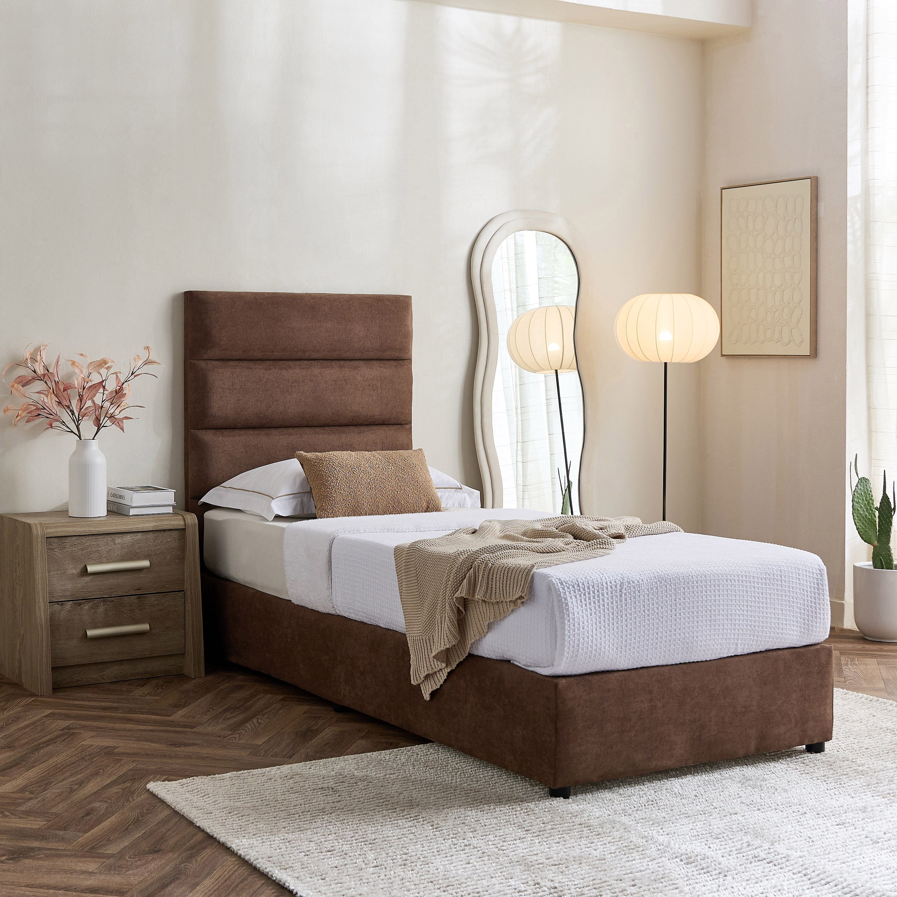 Curvy Linear Upholstered Single Bed - 90x200 cm-hbxkidsandyouth-bedsandbedsets-beds-single-image-7