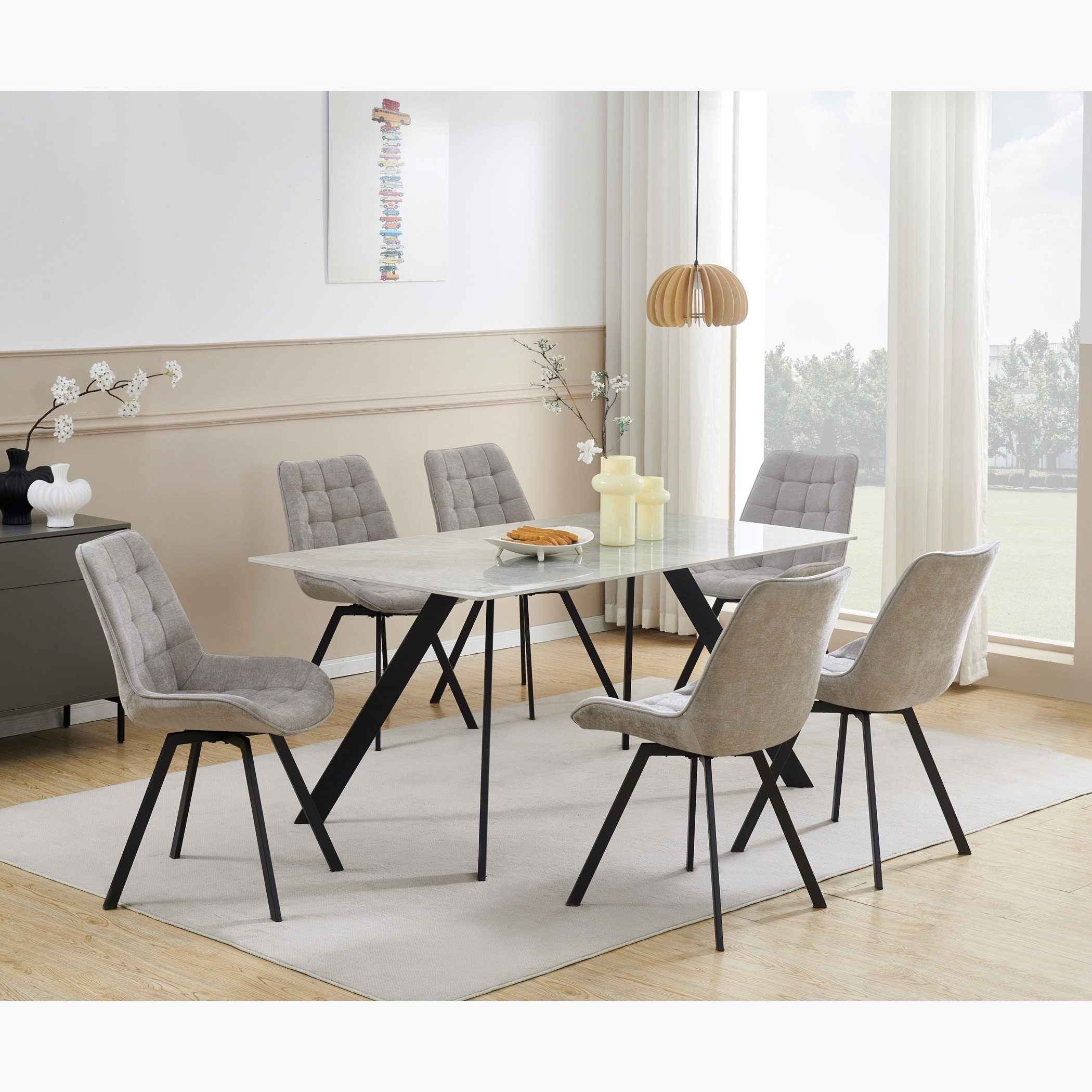طقم سفرة 6 مقاعد بسطح من الحجر الملبد ترايدوكس من موفو-hbxfurniture-diningtablesandsets-diningsets-sixseater-image-1
