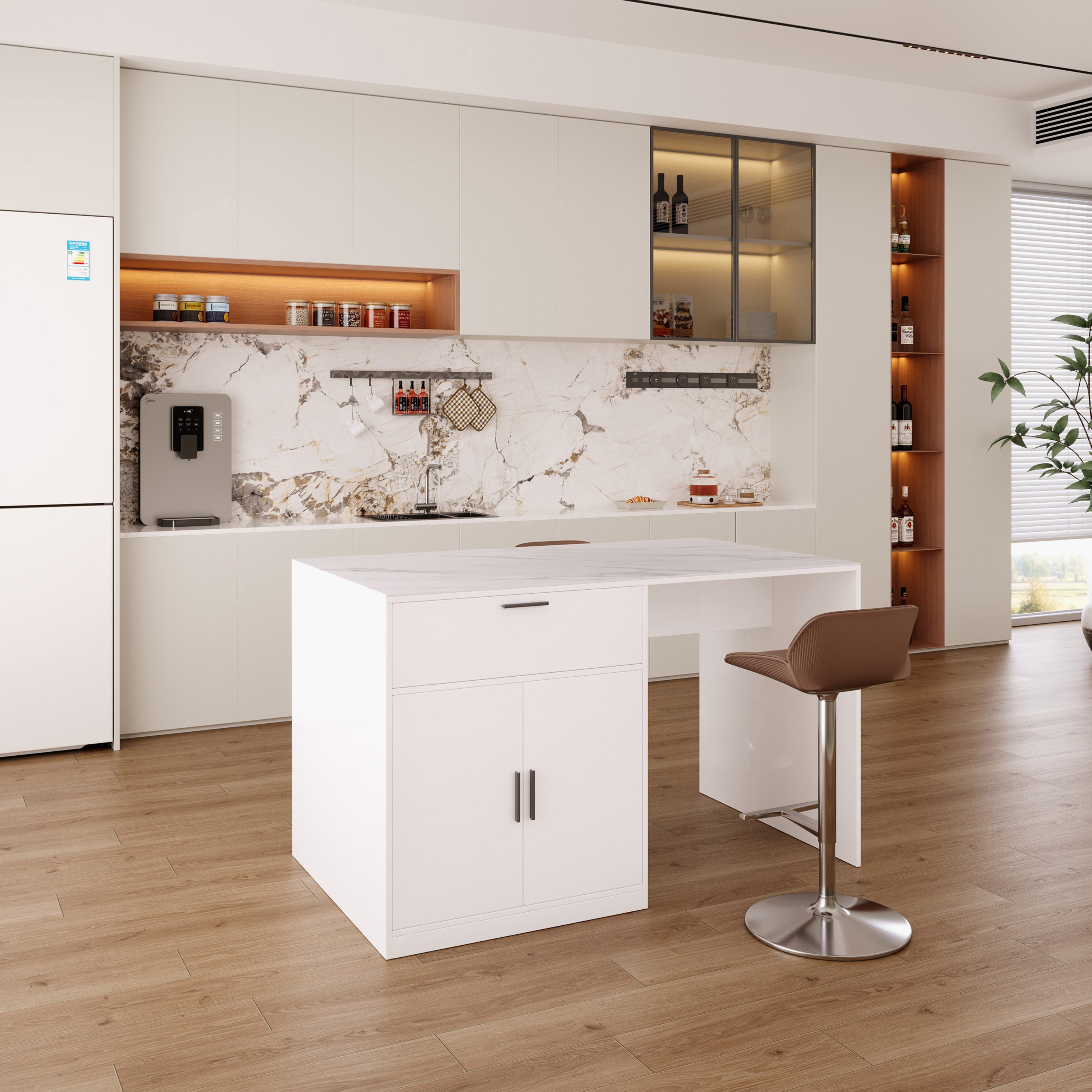 جزيرة مطبخ بسطح من الحجر الملبد ببابين ودرج من مارويل-hbxfurniture-diningroom-buffetsandsideboards-image-1