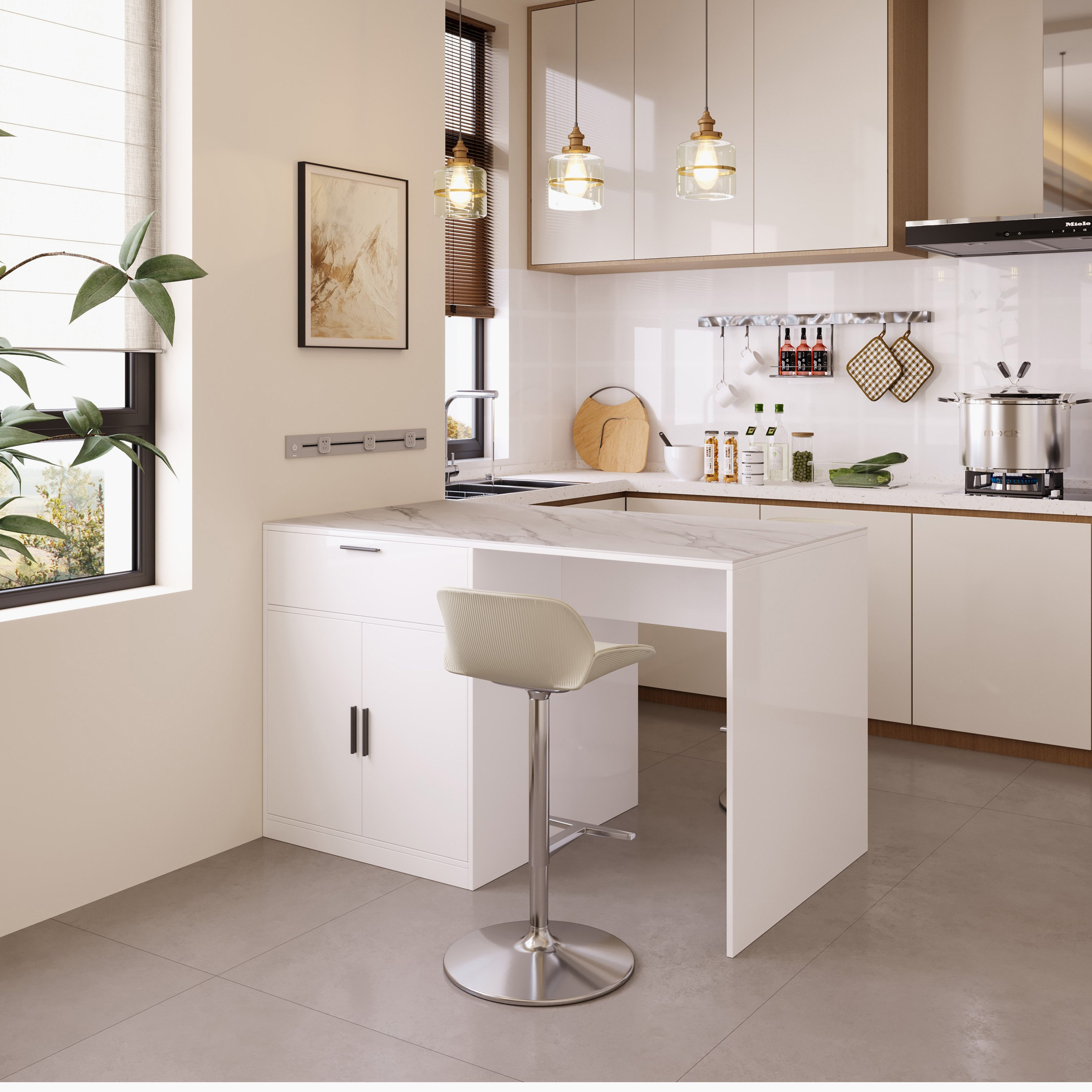 جزيرة مطبخ بسطح من الحجر الملبد ببابين ودرج من مارويل-hbxfurniture-diningroom-buffetsandsideboards-image-2