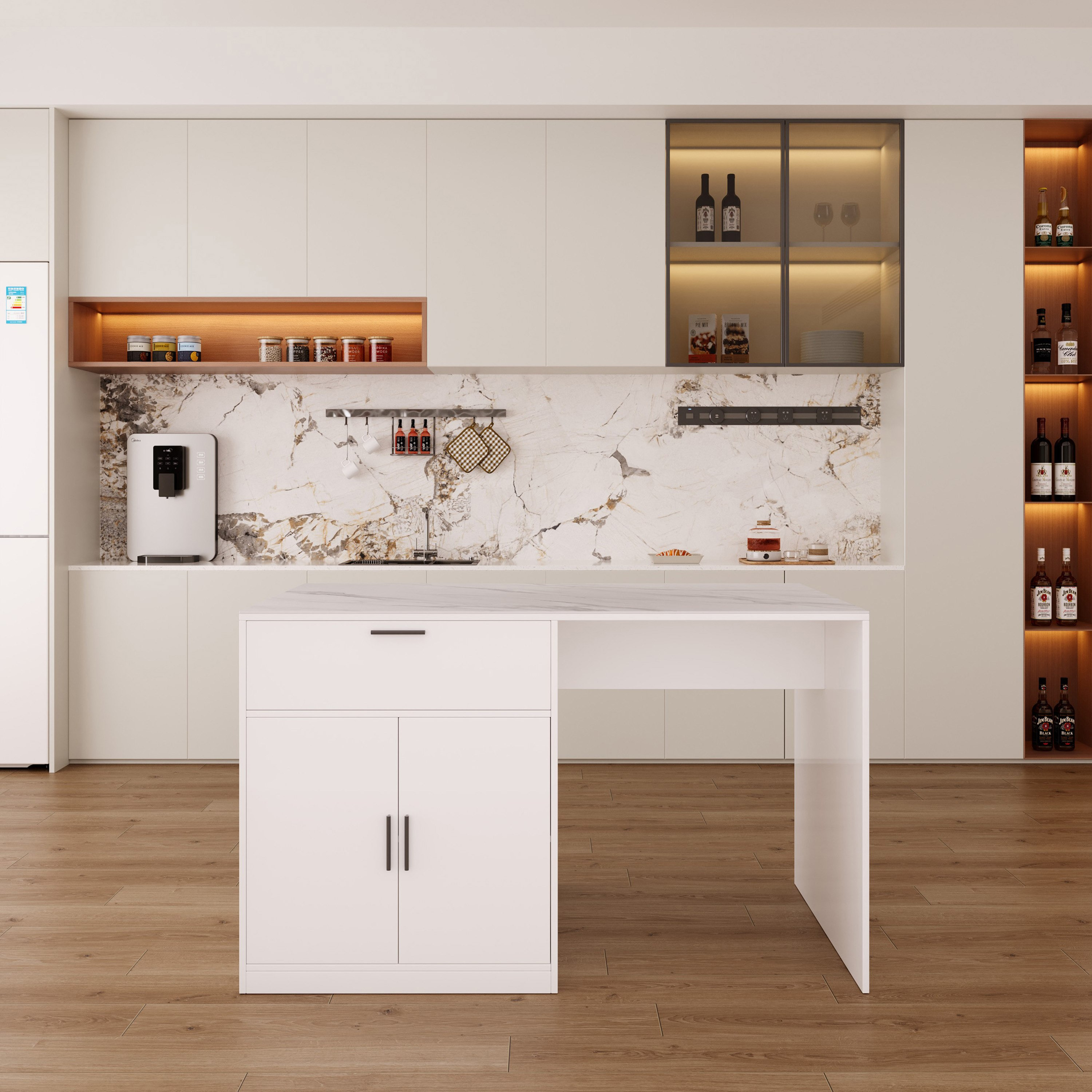 جزيرة مطبخ بسطح من الحجر الملبد ببابين ودرج من مارويل-hbxfurniture-diningroom-buffetsandsideboards-image-3