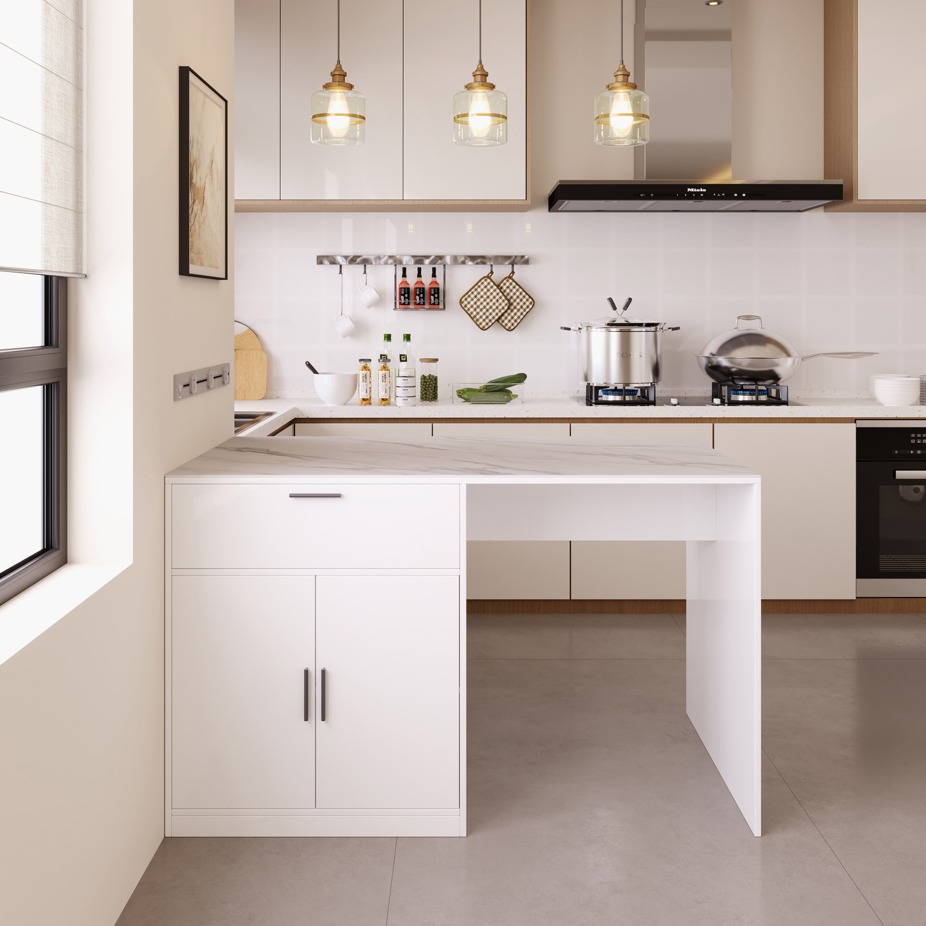 جزيرة مطبخ بسطح من الحجر الملبد ببابين ودرج من مارويل-hbxfurniture-diningroom-buffetsandsideboards-image-4