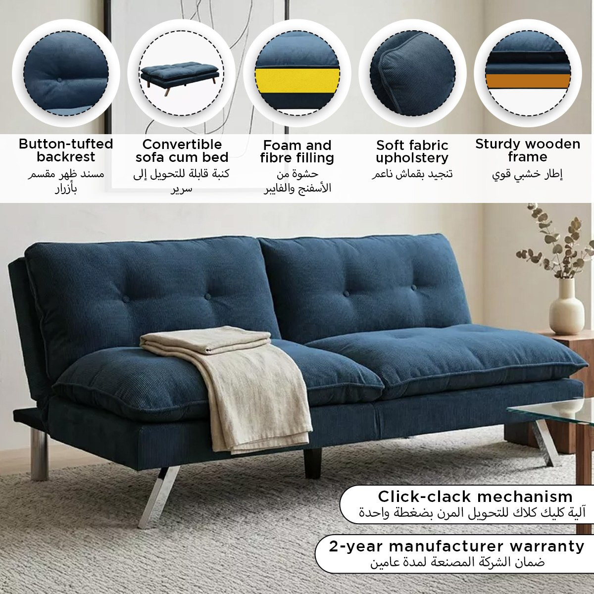 Movo Camden 3-Seater Fabric Sofa Bed-hbxfurniture-sofasandarmchairs-sofabeds-image-8