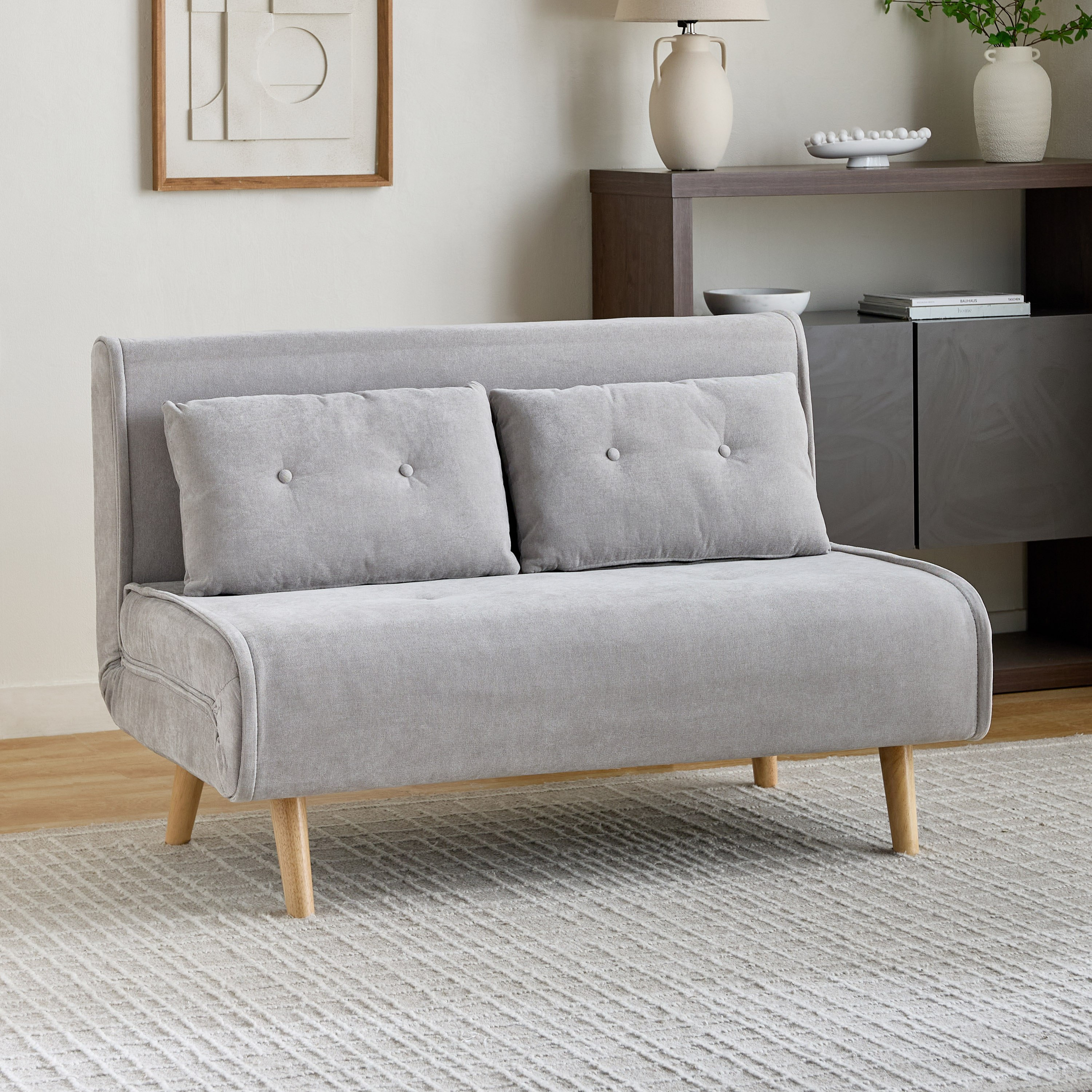 Movo Lisbon 2-Seater Fabric Sofa Bed with 2 Back Cushions-hbxfurniture-sofasandarmchairs-sofabeds-image-1