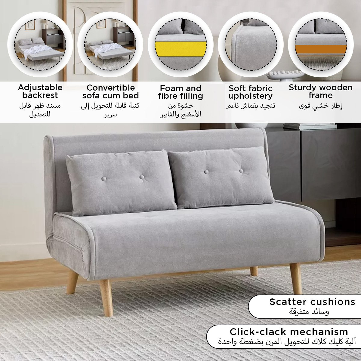 Movo Lisbon 2-Seater Fabric Sofa Bed with 2 Back Cushions-hbxfurniture-sofasandarmchairs-sofabeds-image-14