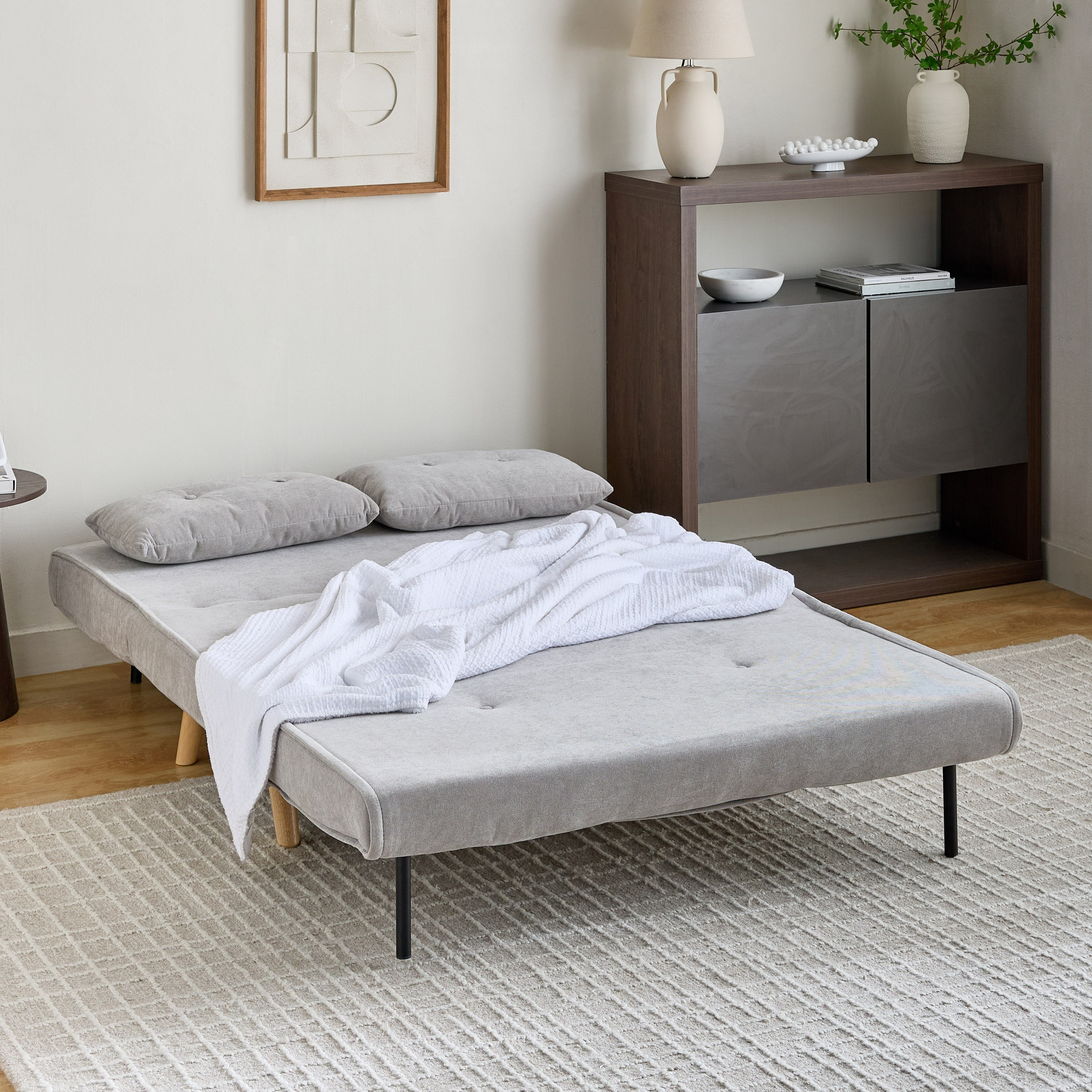 Movo Lisbon 2-Seater Fabric Sofa Bed with 2 Back Cushions-hbxfurniture-sofasandarmchairs-sofabeds-image-2